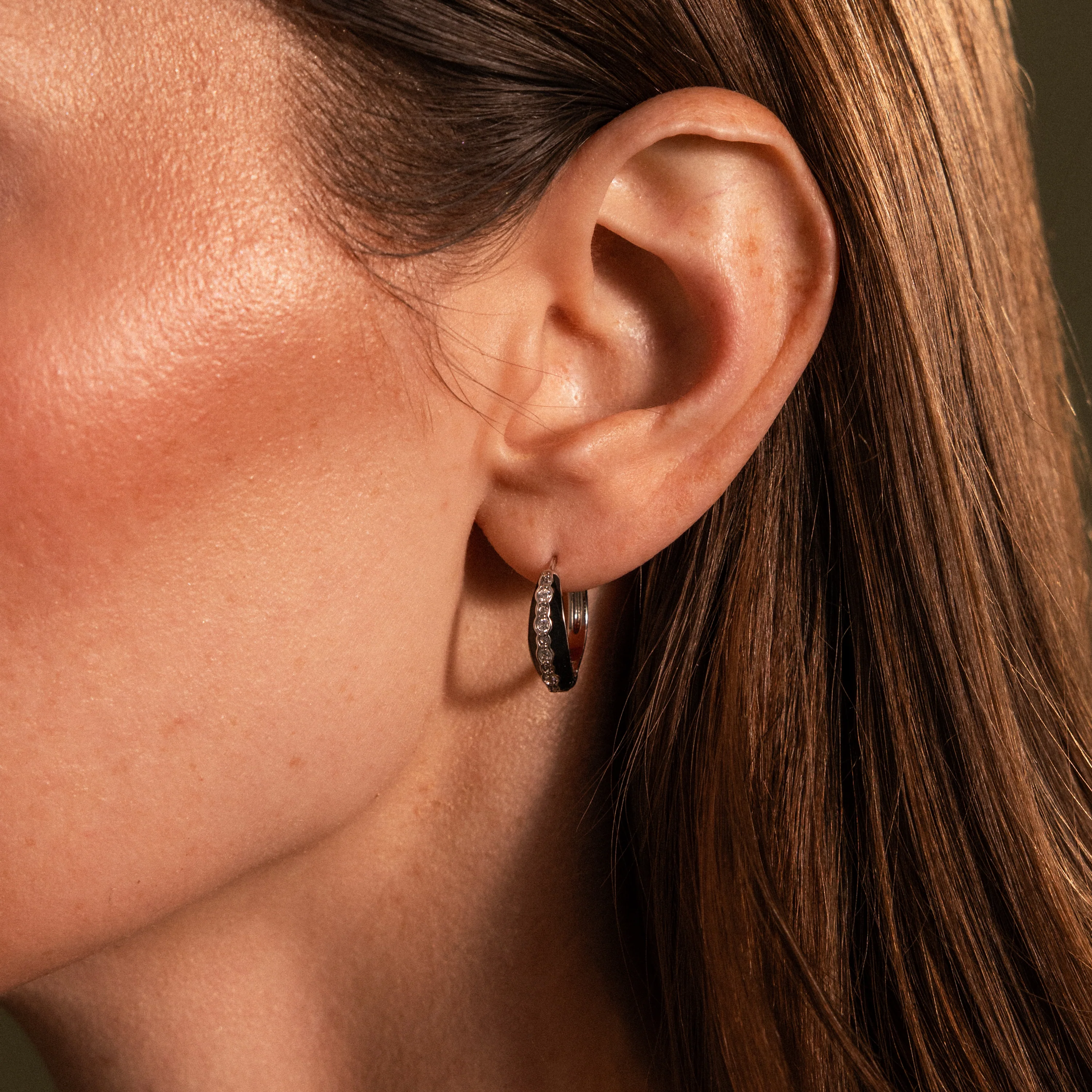 Noir Pave Dome Hoops in Silver - Image 2