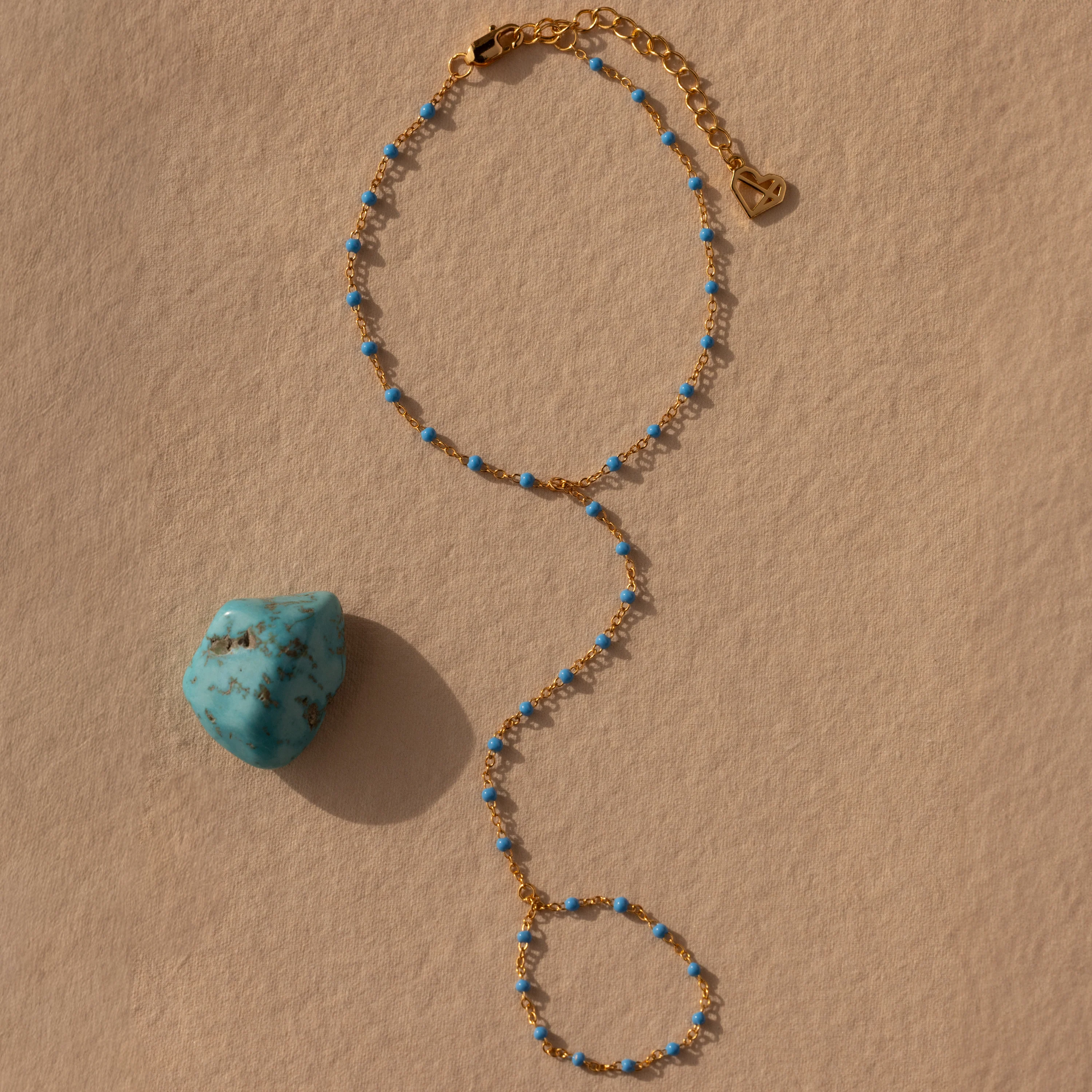 Ocean Beaded Hand Chain Bracelet - Image 3