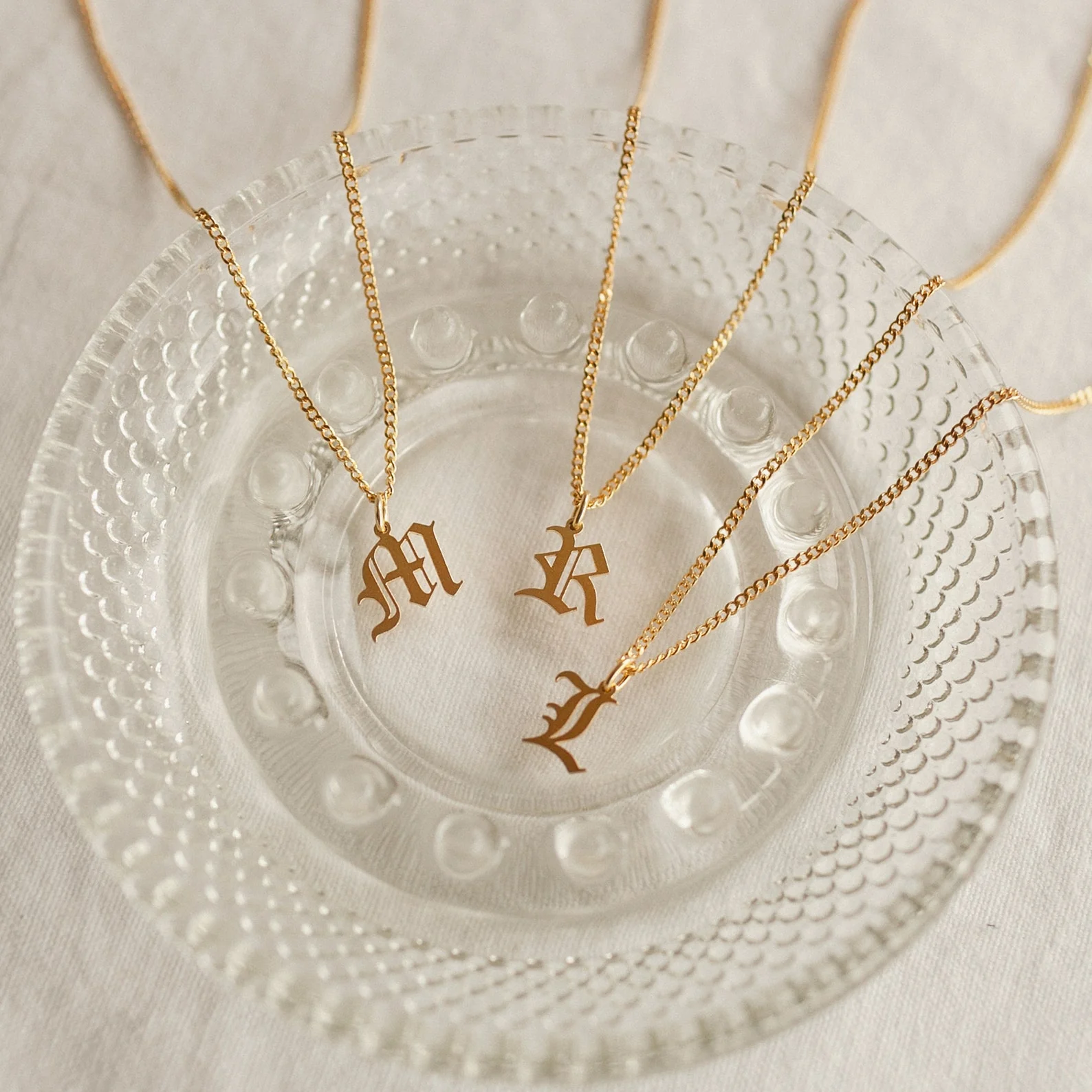 Old English Initial Necklace with Curb Chain - Image 5