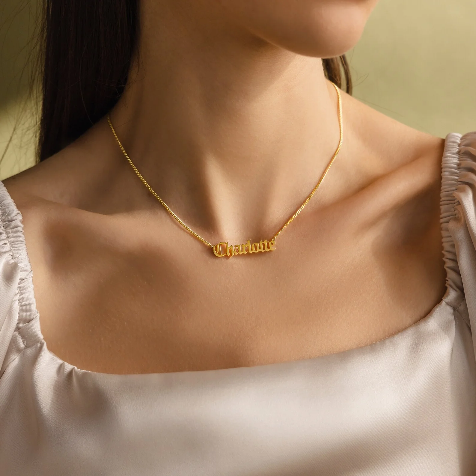 Old English Name Necklace in Curb Chain - Image 2