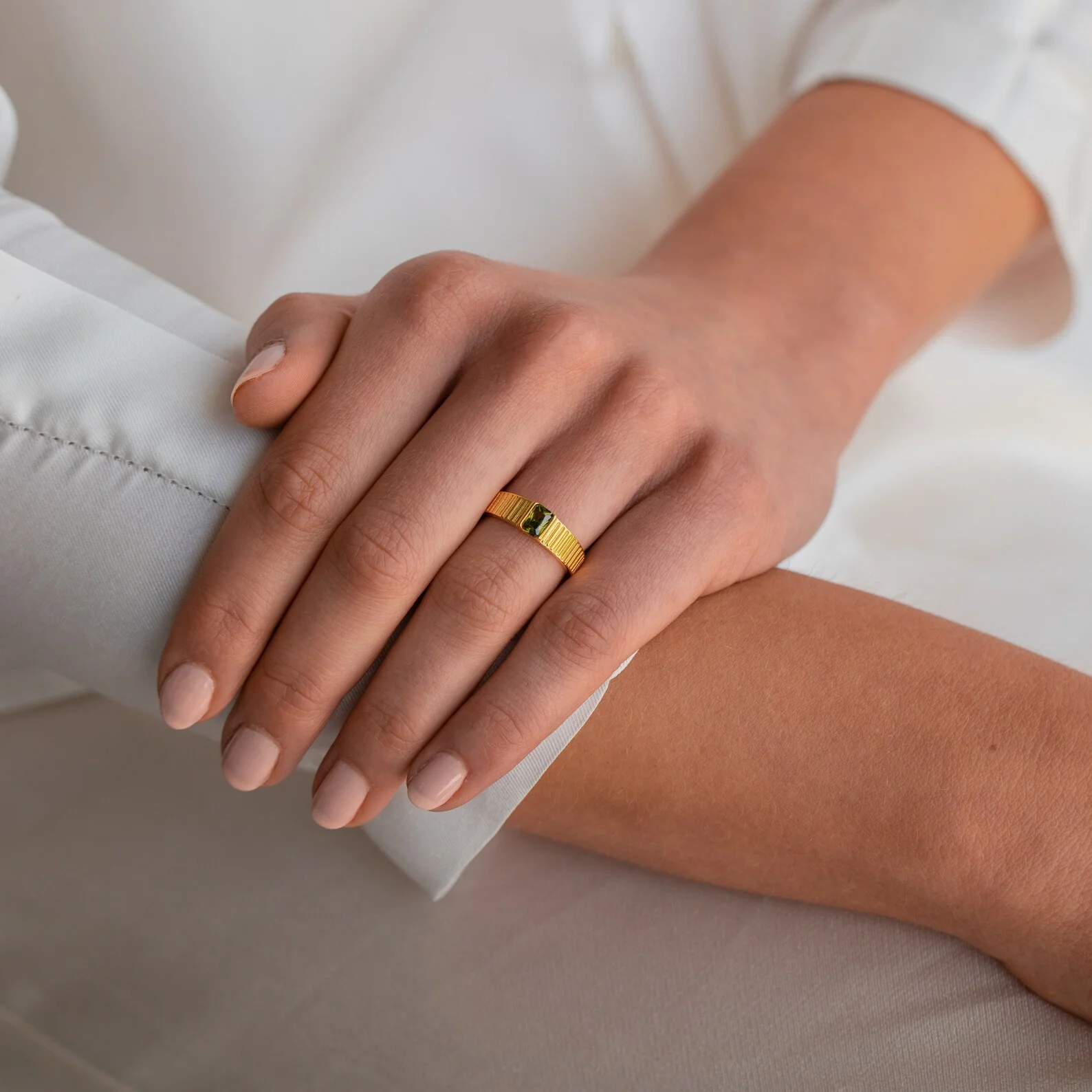 Olive Peridot Signet Ring - Image 7