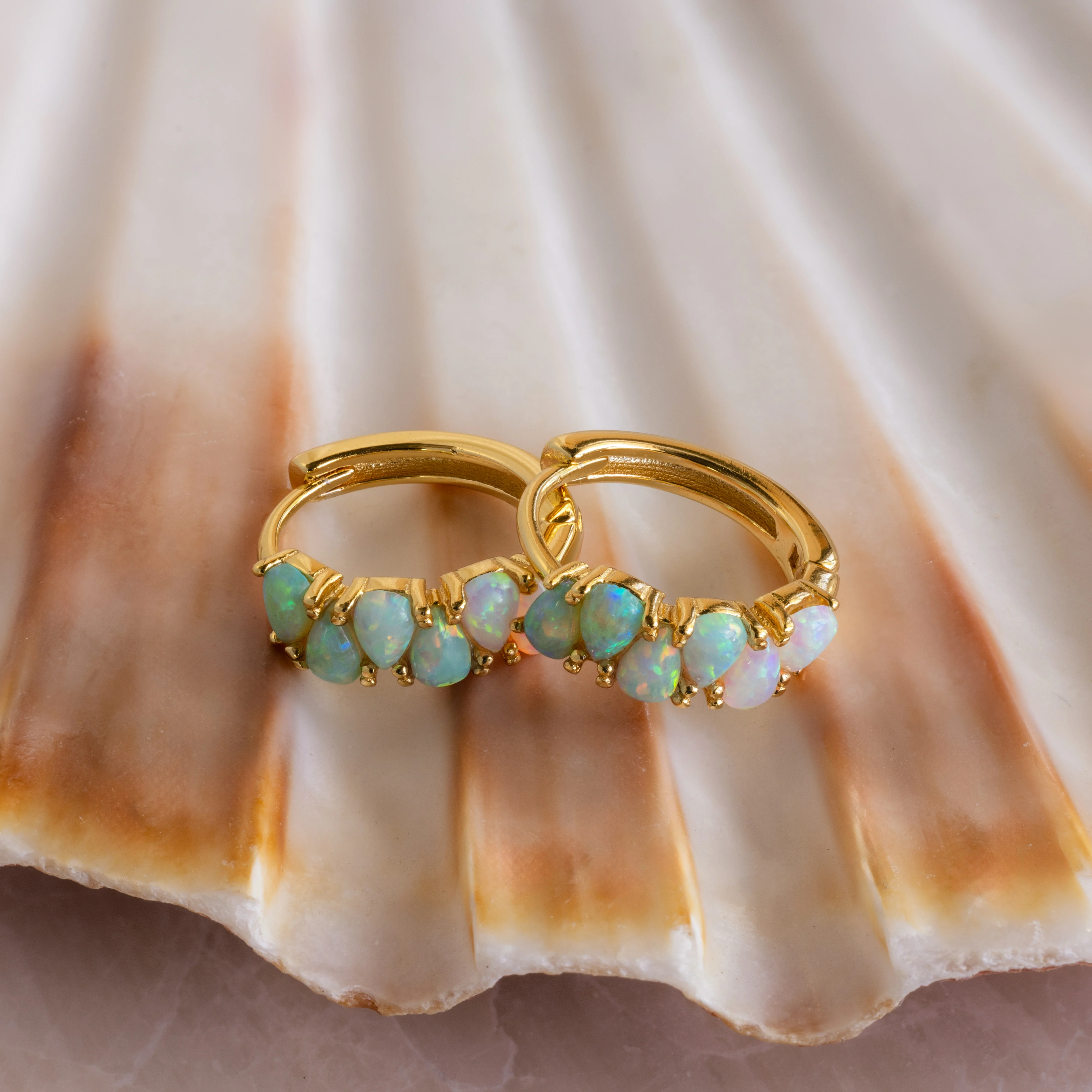 Ombre Opal Huggies in 18K Gold - Image 7