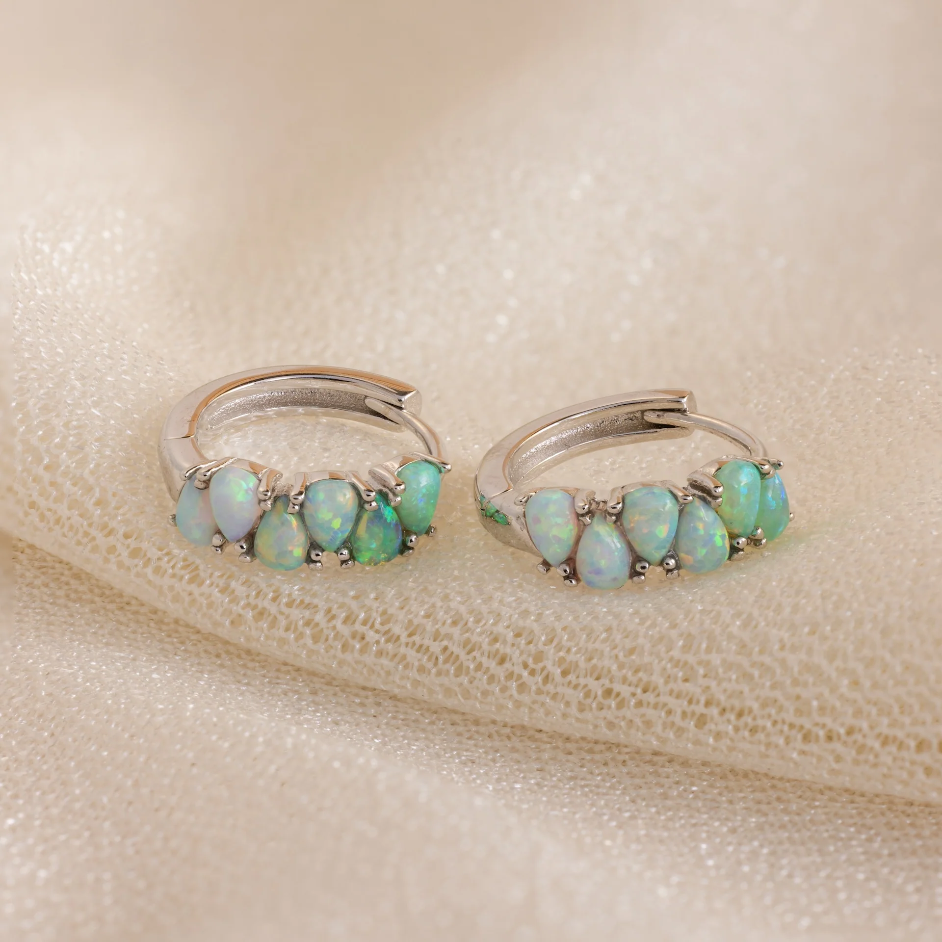 Ombre Opal Huggies in Silver - Image 3