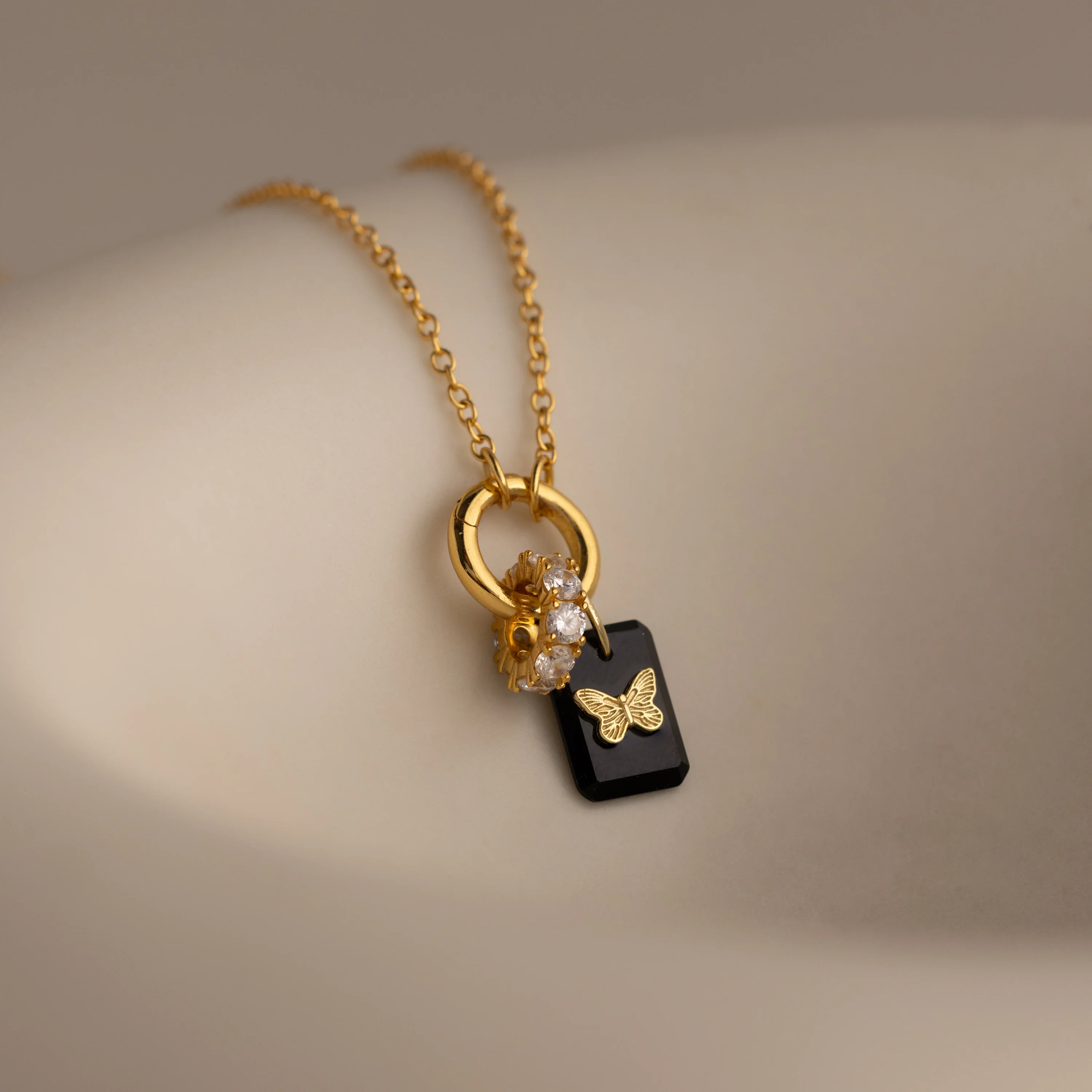 Onyx Butterfly Charm in 18K Gold - Image 3