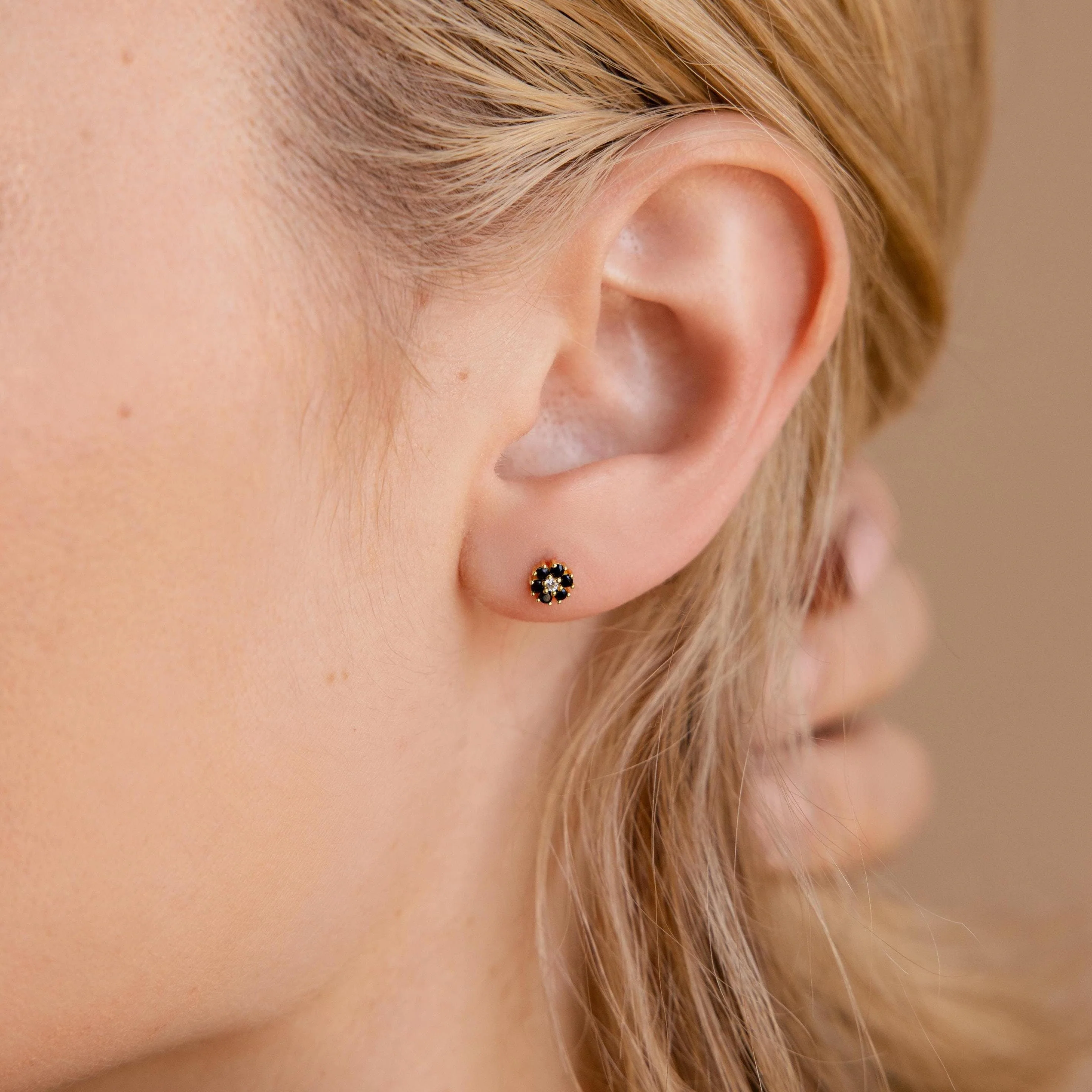Onyx Flower Studs in 18K Gold - Image 2
