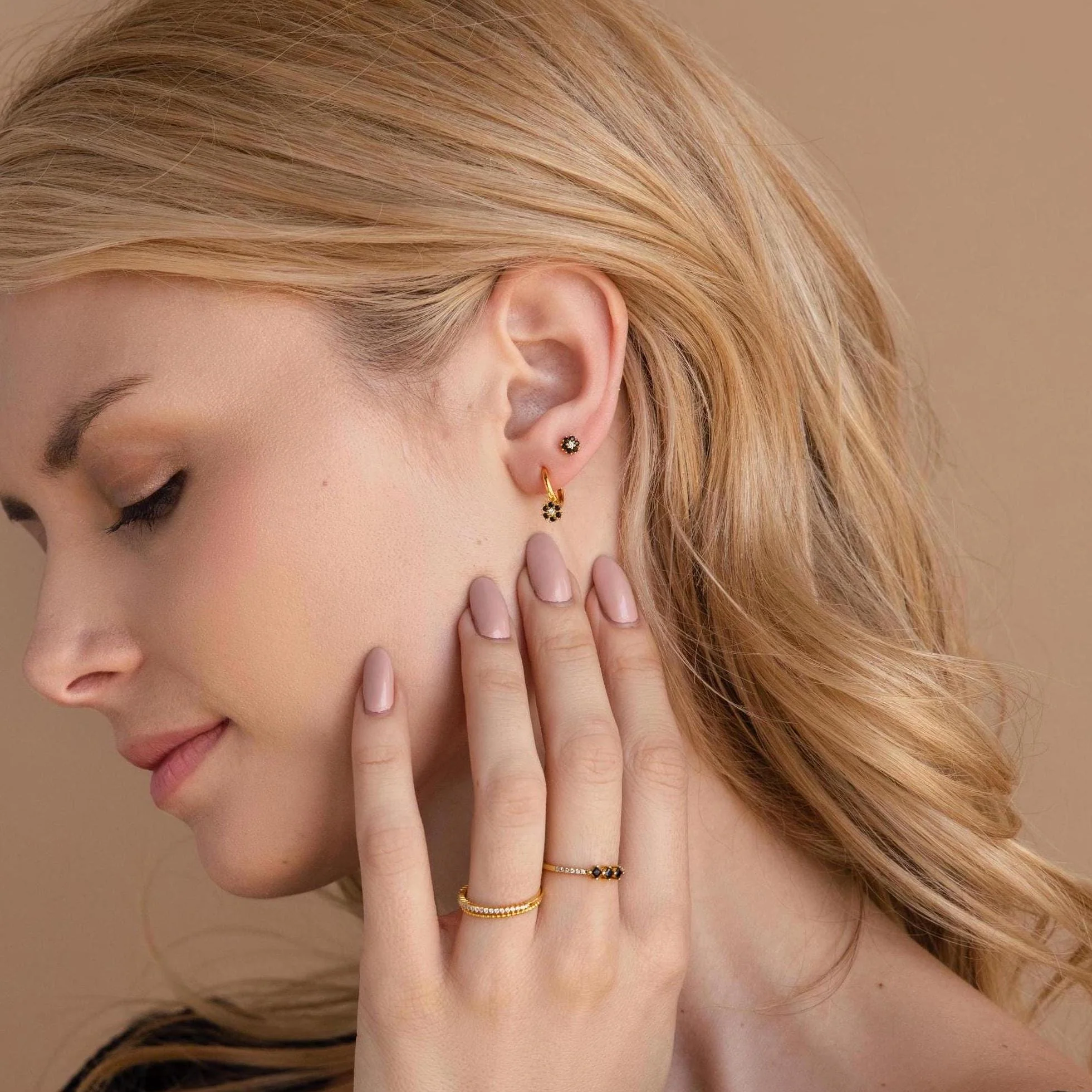 Onyx Flower Studs in 18K Gold - Image 6