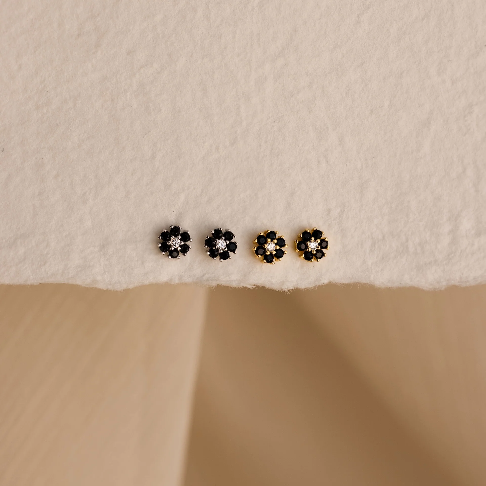 Onyx Flower Studs in Silver - Image 3