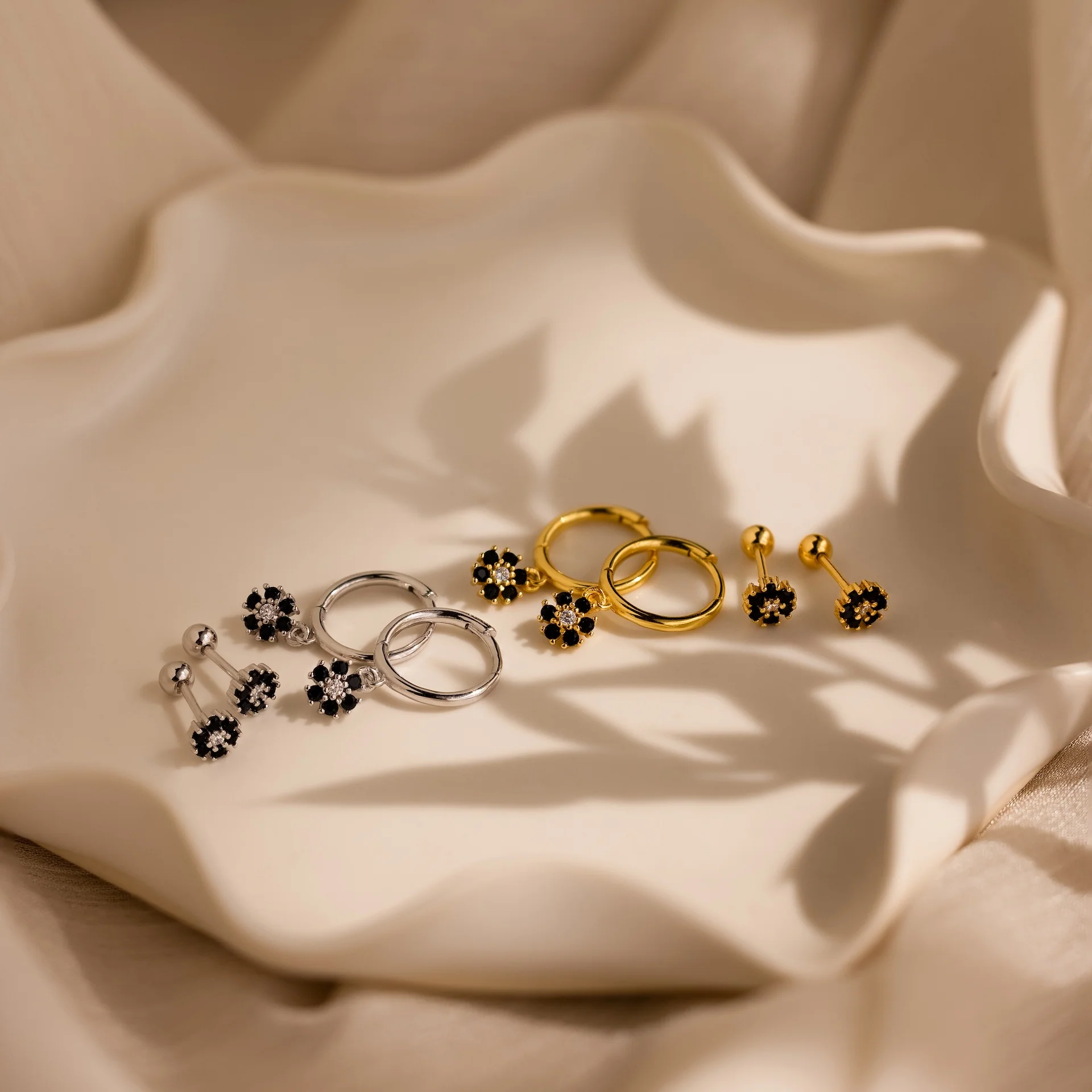 Onyx Flower Studs in Silver - Image 5