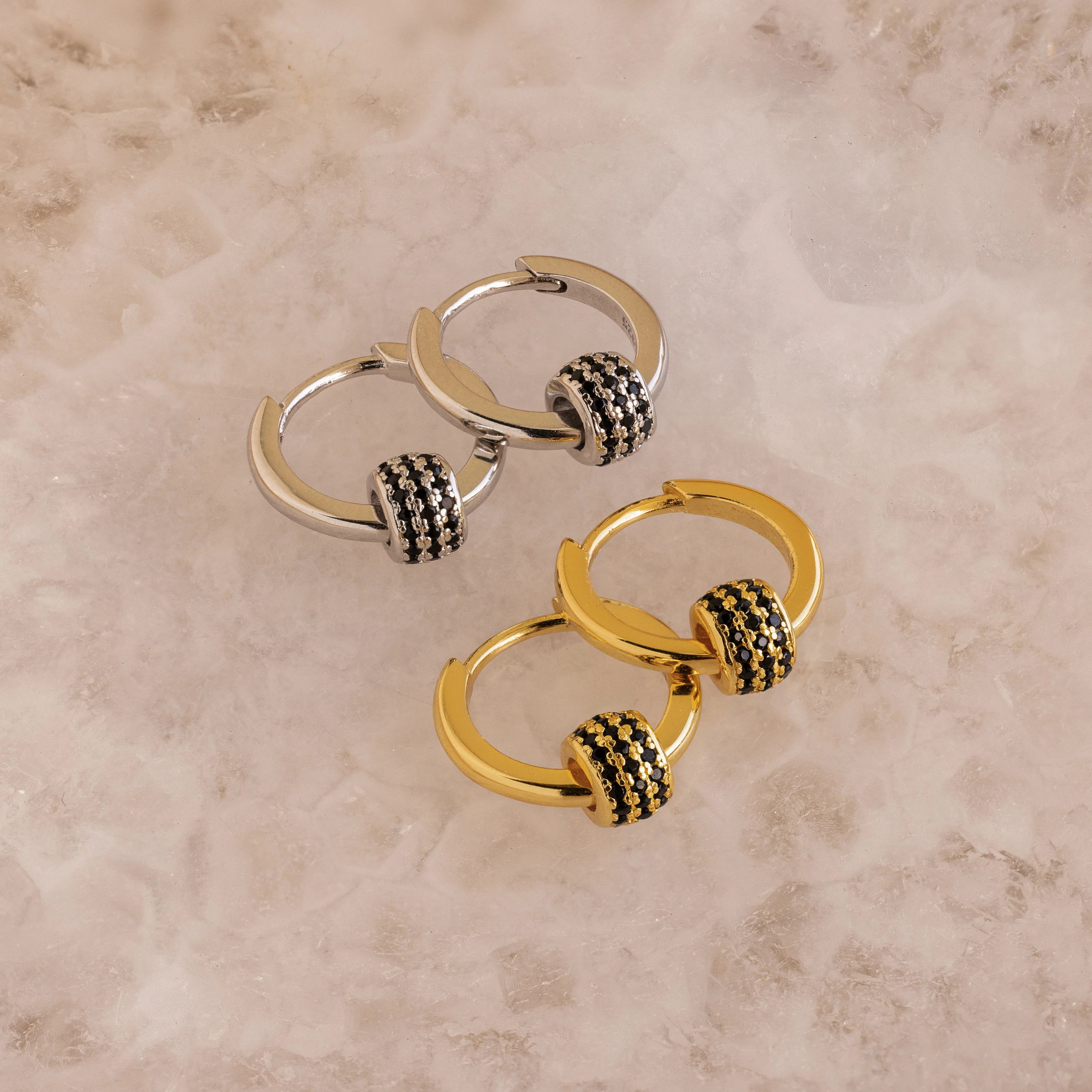 Onyx Pave Beaded Hoops - Image 3