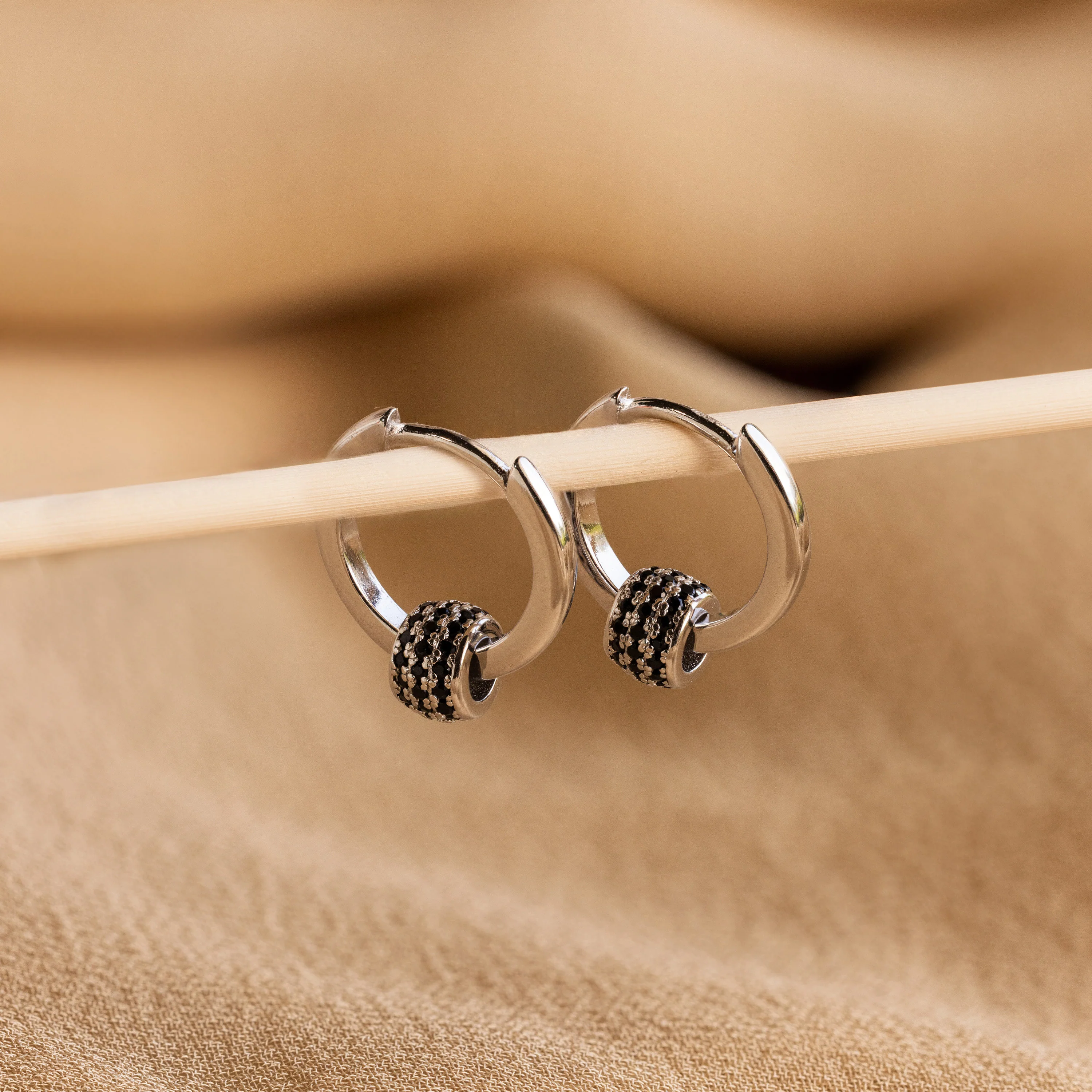 Onyx Pave Beaded Hoops - Image 5