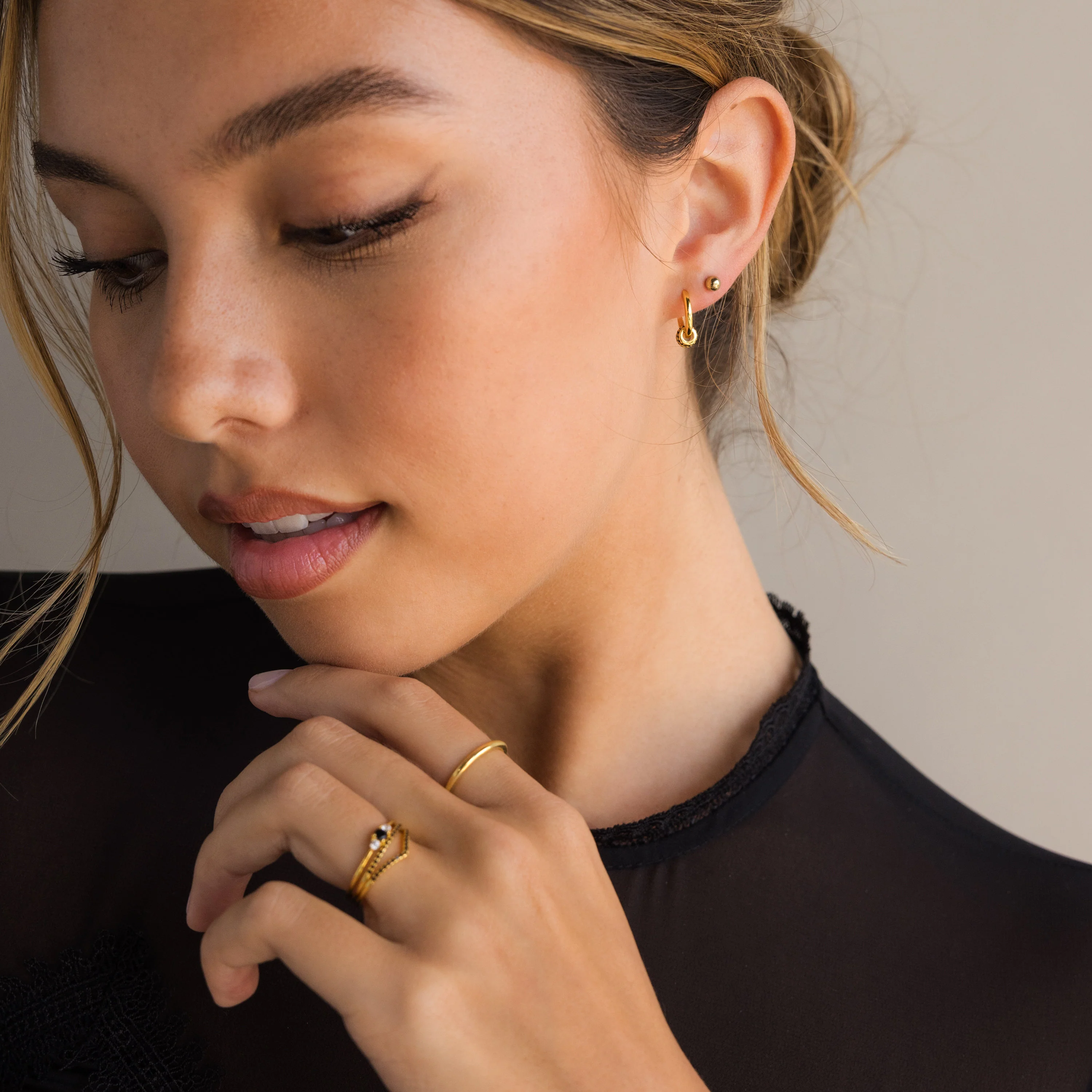 Onyx Pave Beaded Hoops - Image 6