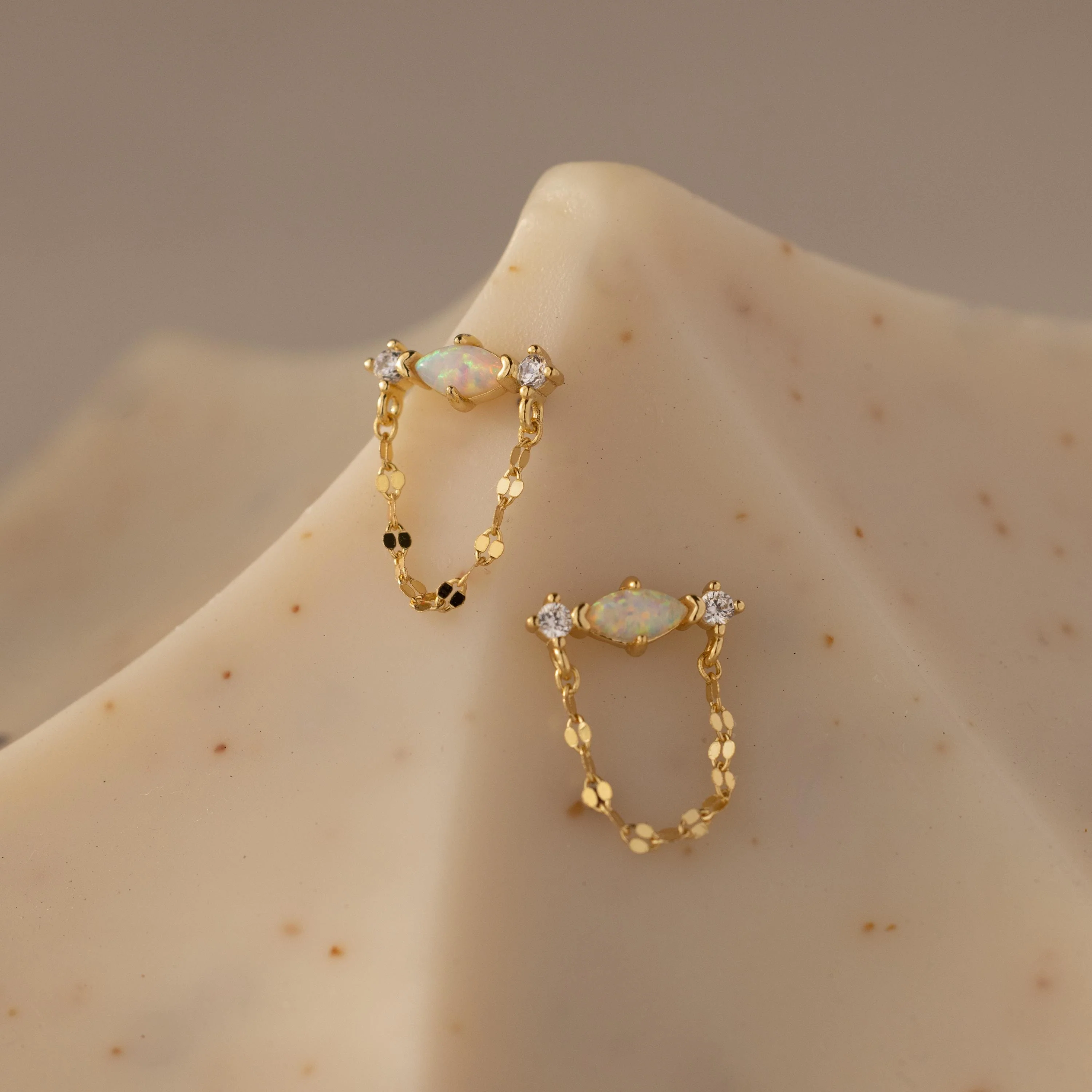 Opal & Diamond Chain Studs in 18K Gold - Image 3