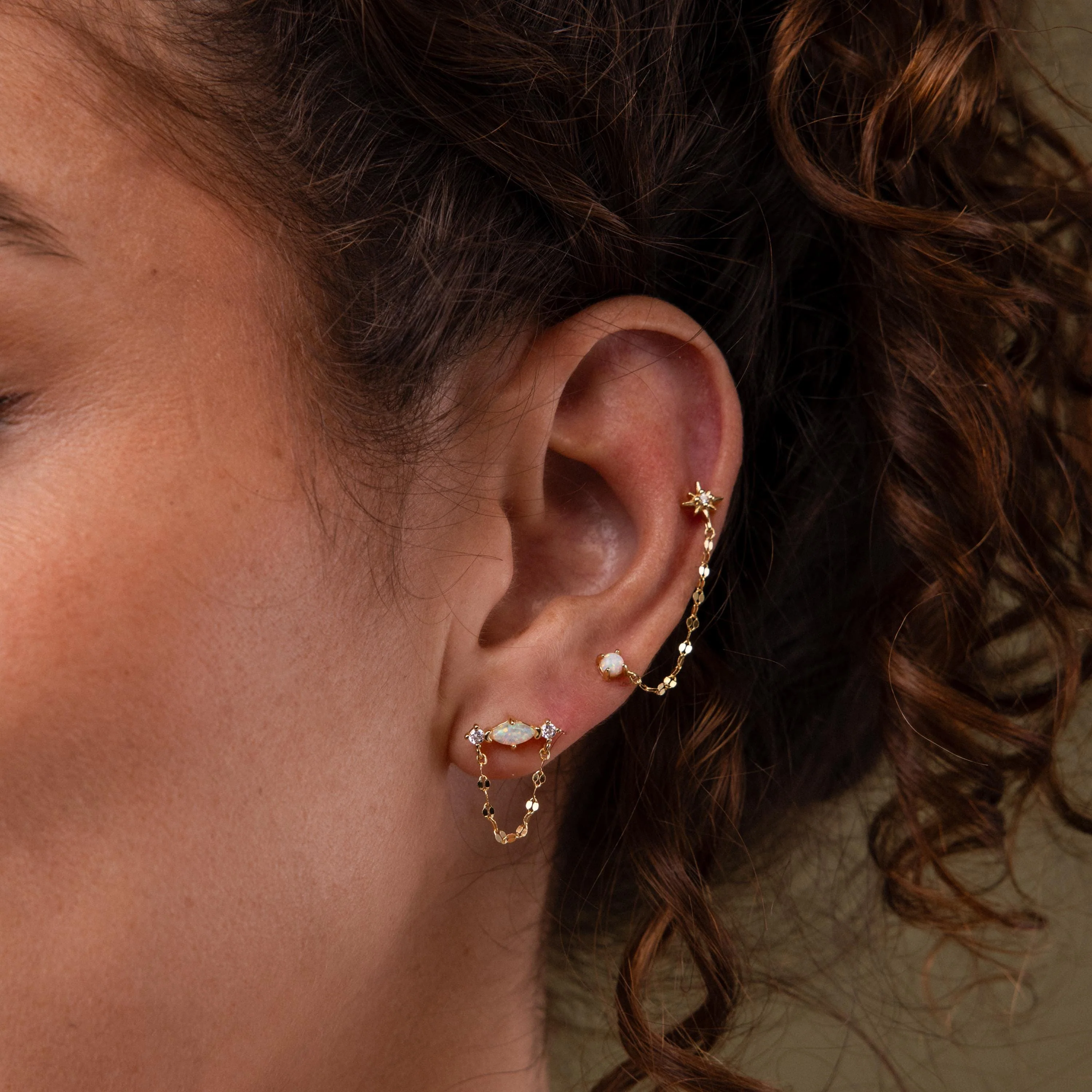 Opal & Diamond Chain Studs in 18K Gold - Image 4