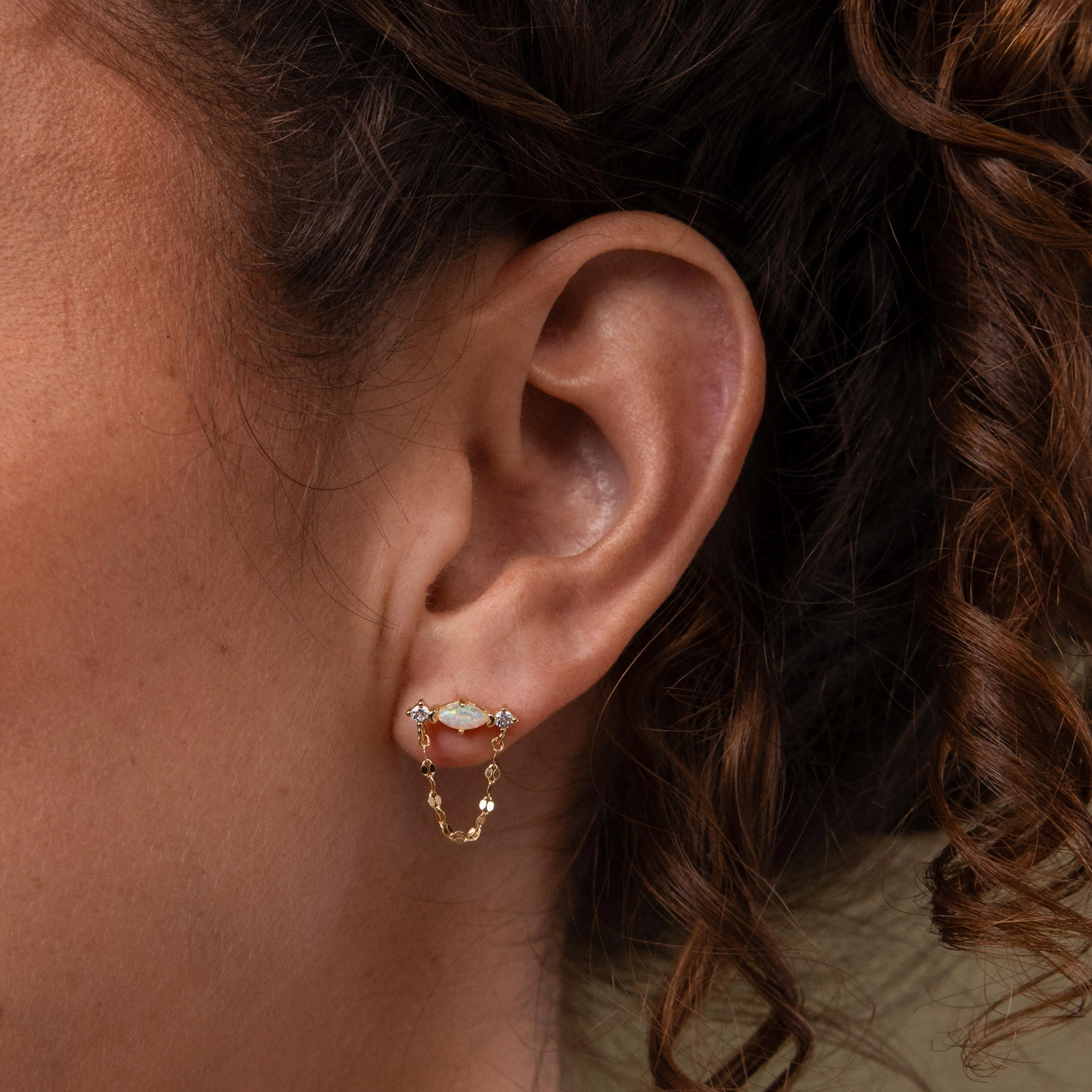 Opal & Diamond Chain Studs - Image 3