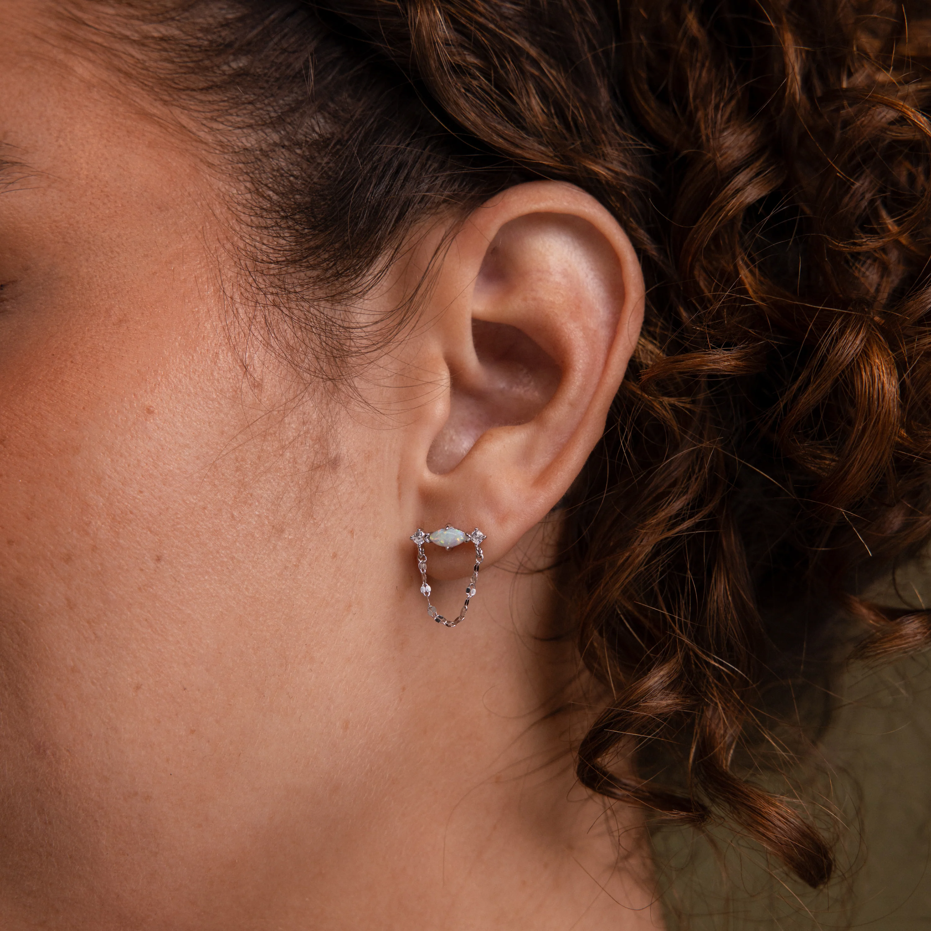 Opal & Diamond Chain Studs in Silver - Image 2