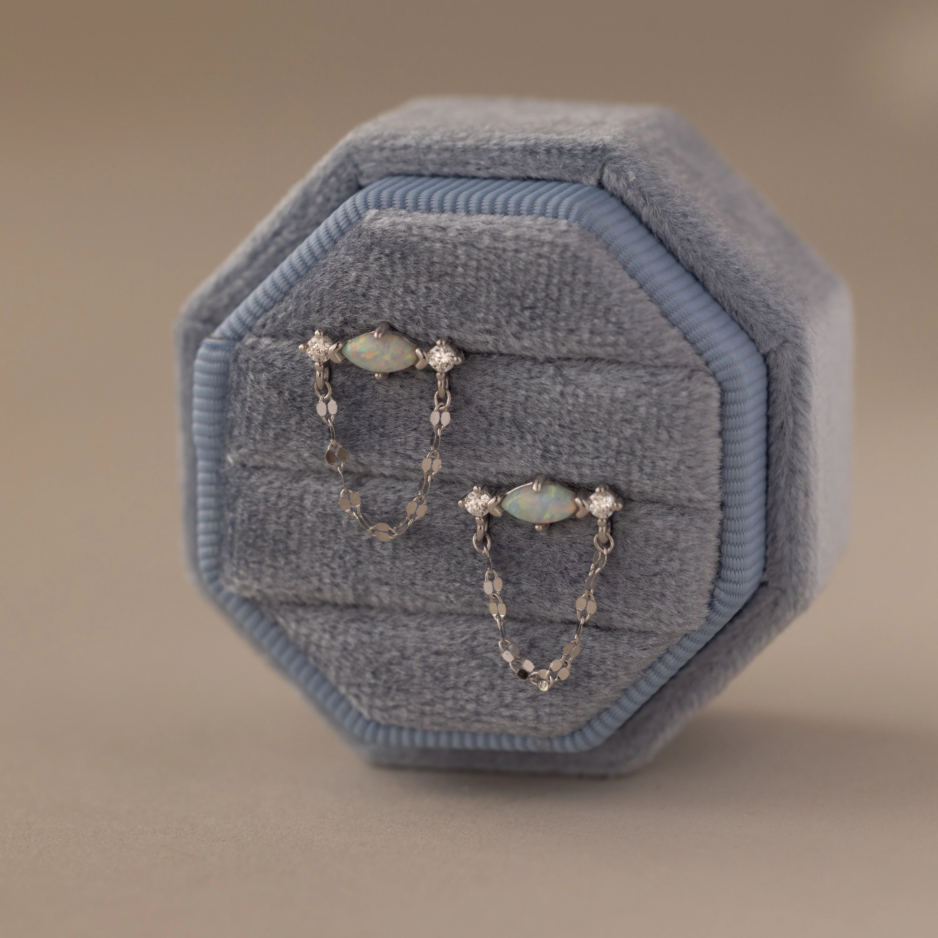 Opal & Diamond Chain Studs in Silver - Image 3