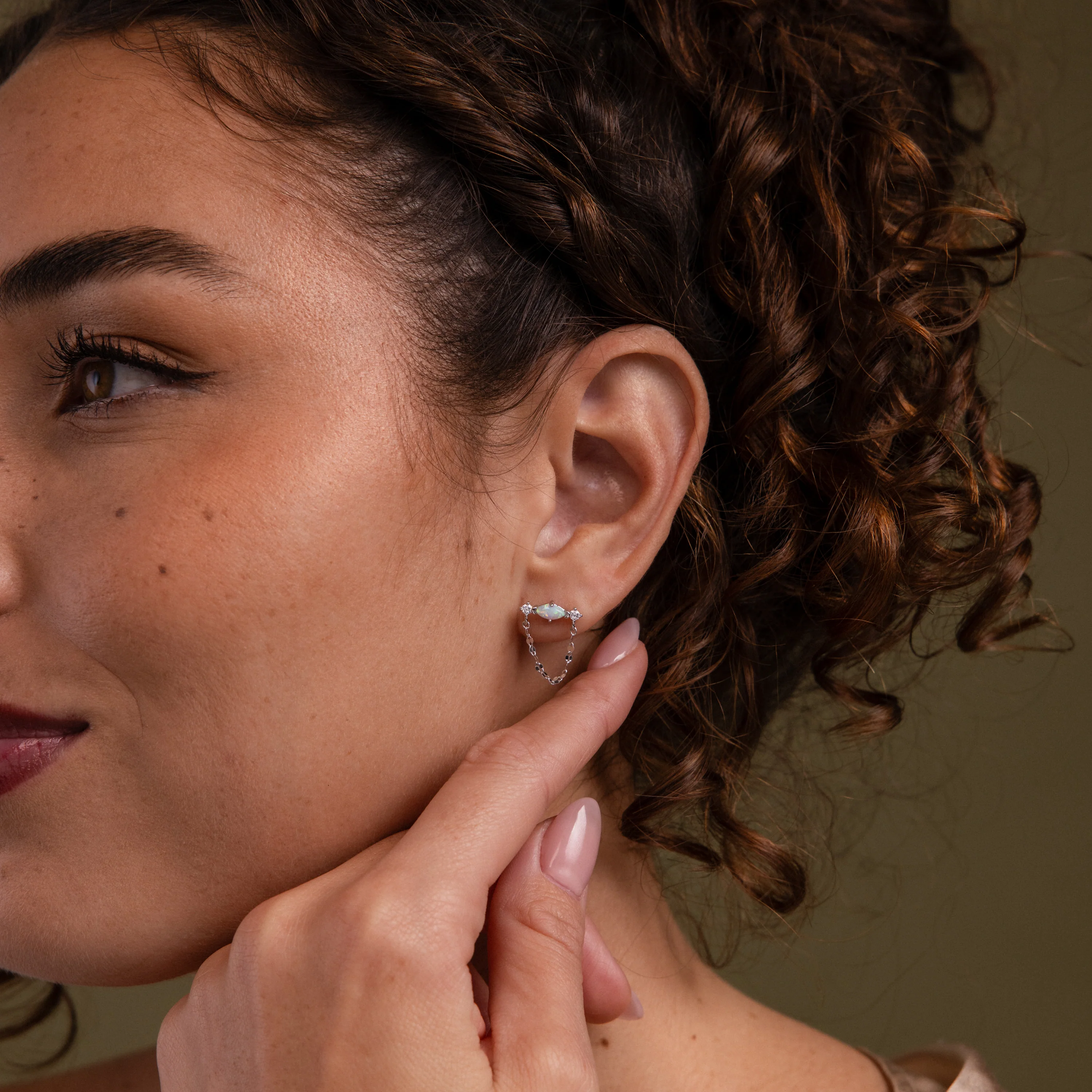 Opal & Diamond Chain Studs in Silver - Image 4