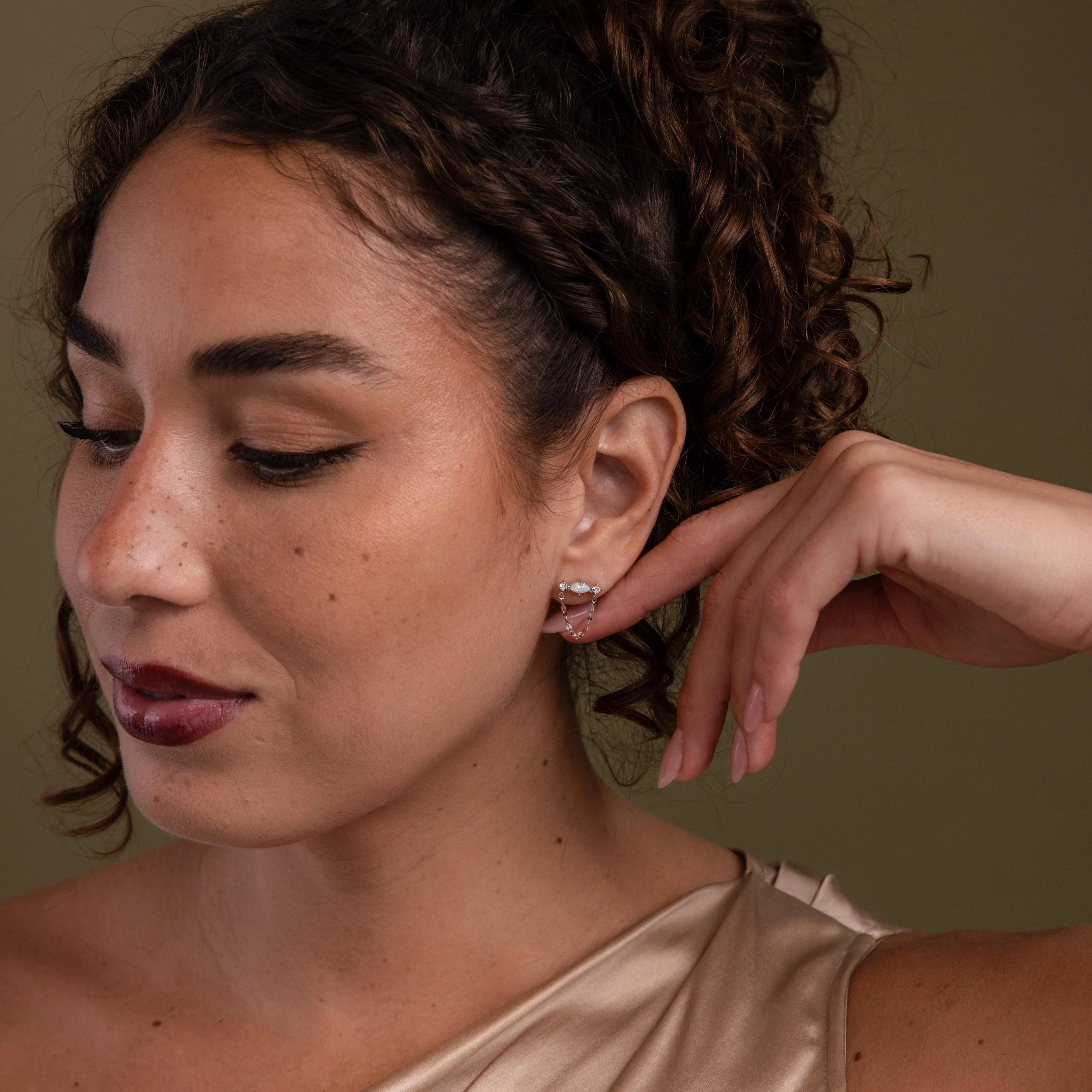 Opal & Diamond Chain Studs in Silver - Image 6