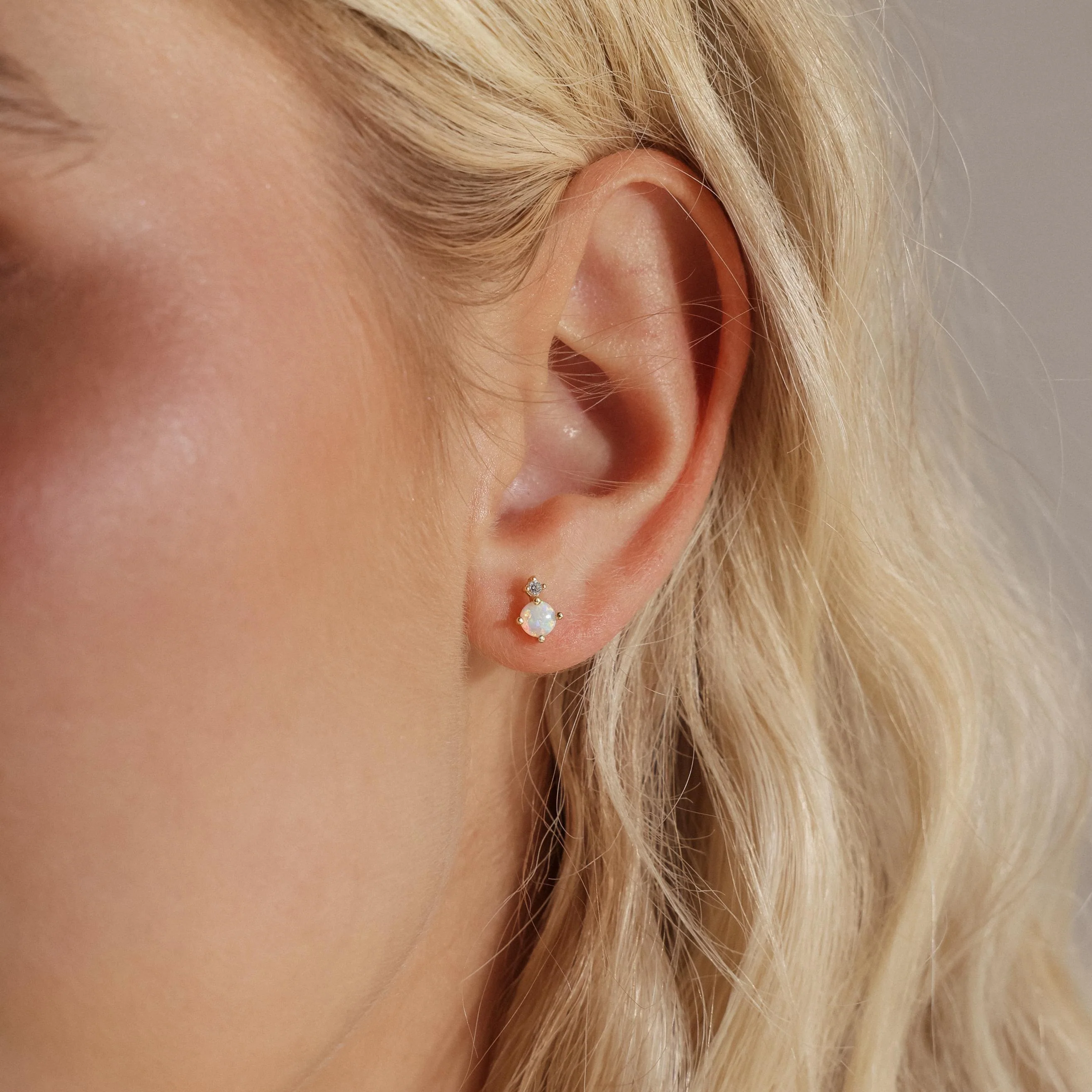 Opal & Diamond Flatback Studs in 18K Gold - Image 2