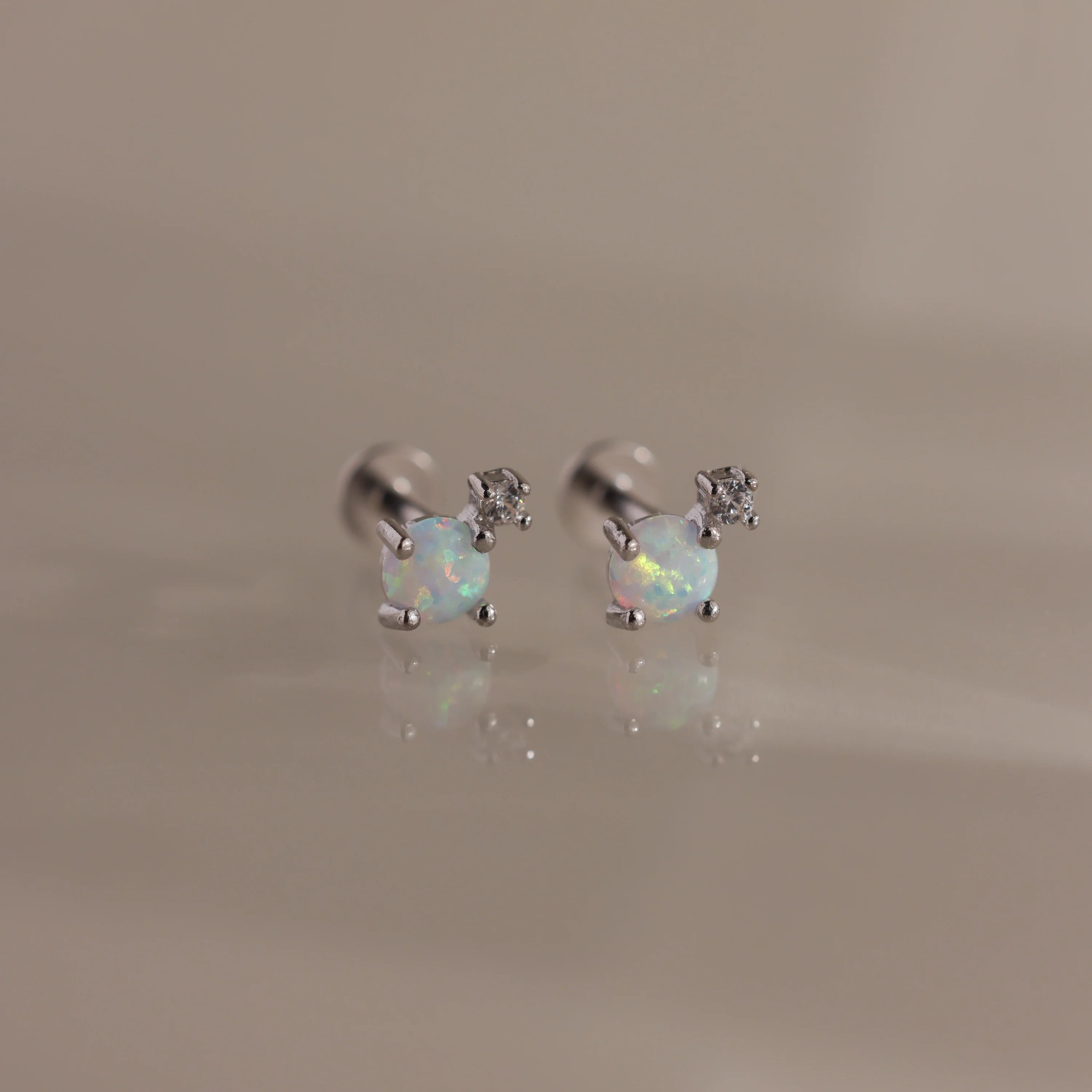 Opal & Diamond Flatback Studs in Silver - Image 3