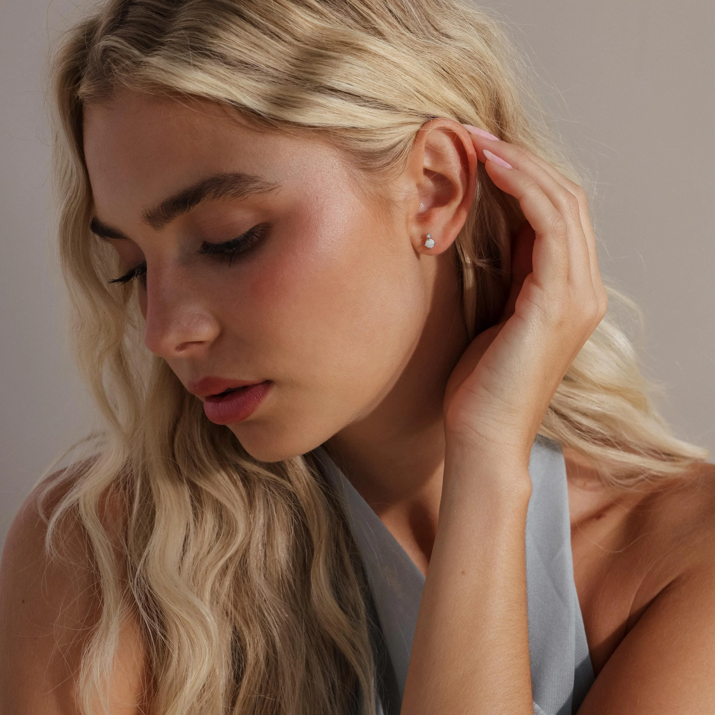 Opal & Diamond Flatback Studs in Silver - Image 4
