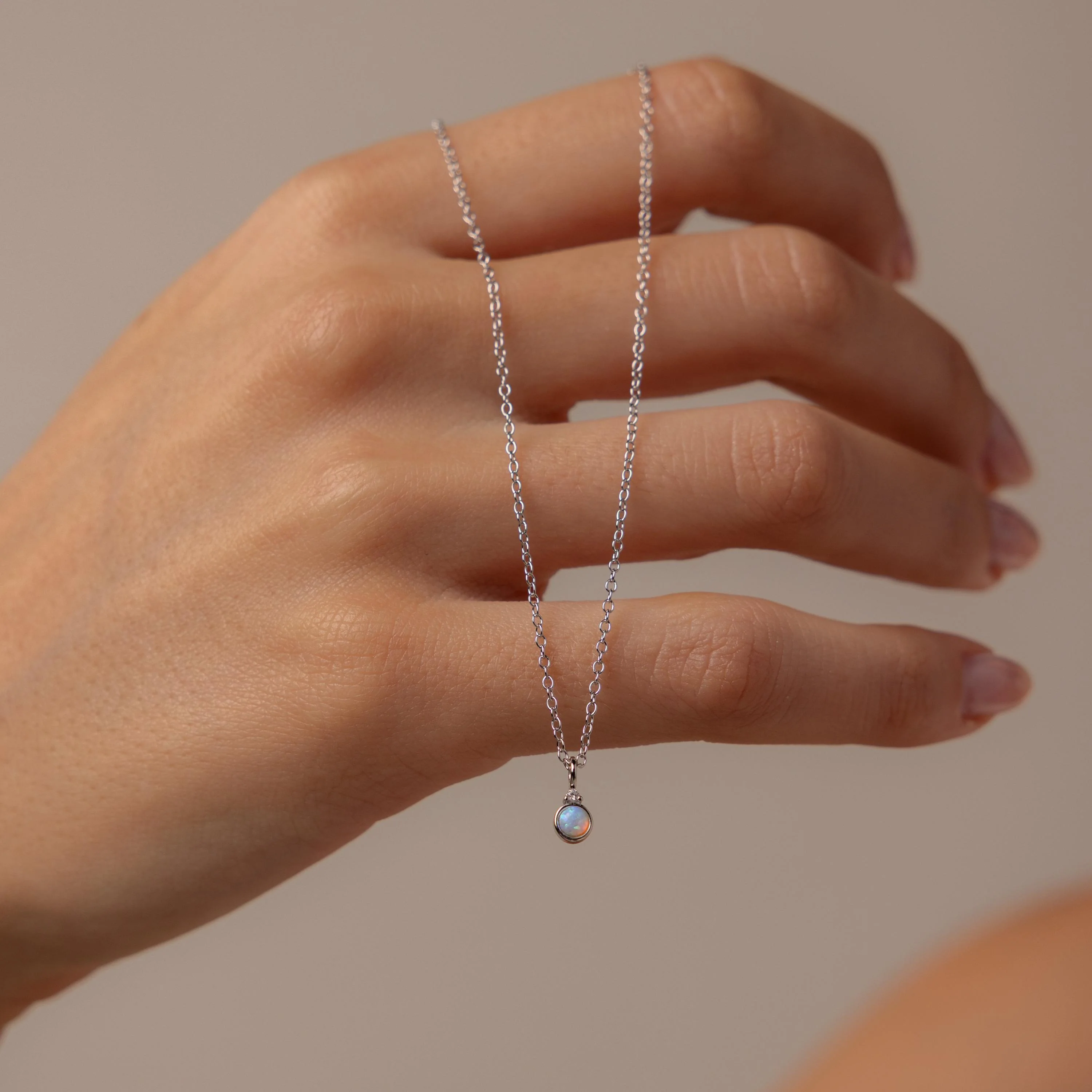 Opal Diamond Necklace in Silver - Image 4