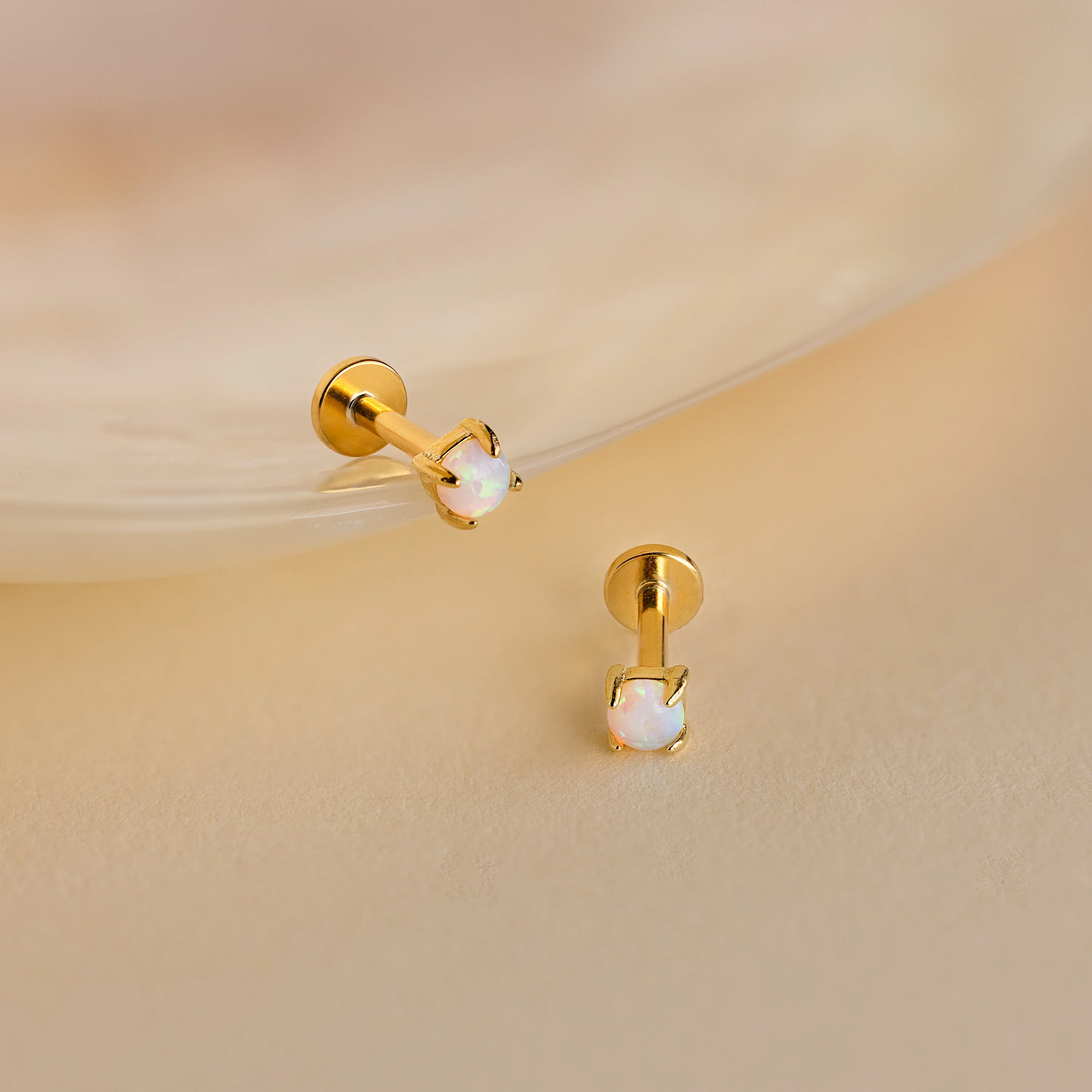 Opal Flat Back Studs in 18K Gold - Image 2