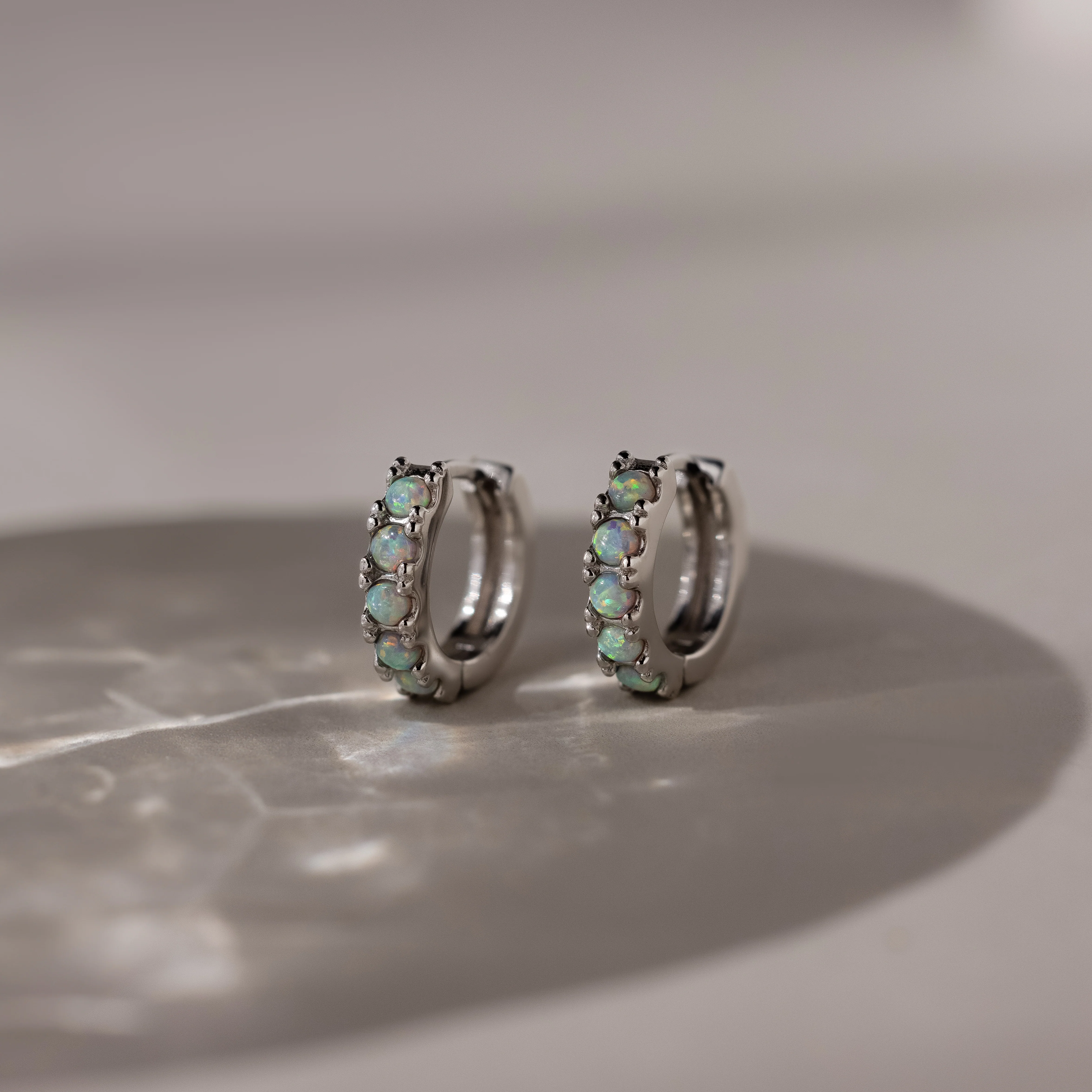 Opal Huggies in Silver