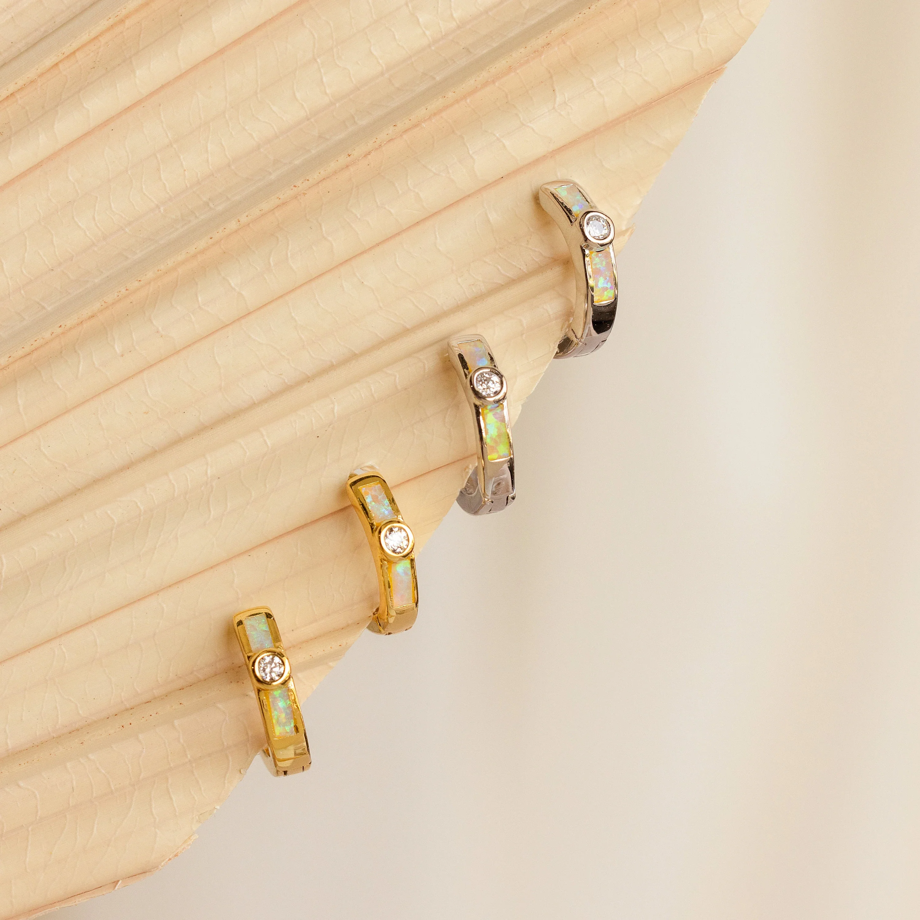 Opal Inlay Diamond Huggies - Image 3