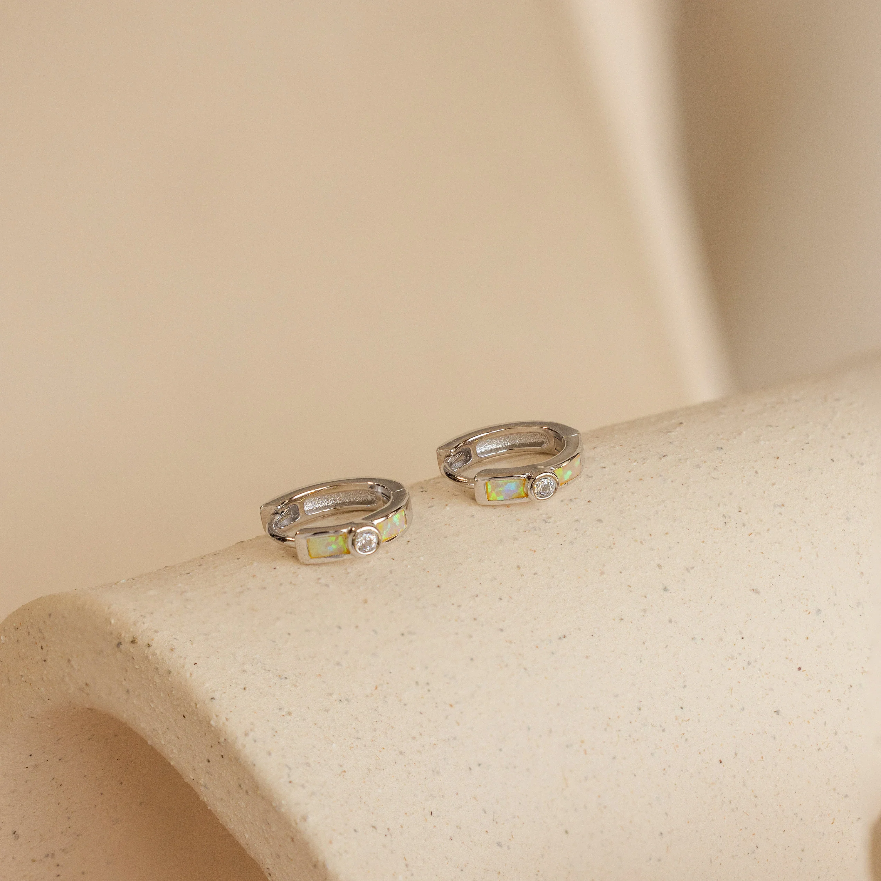 Opal Inlay Diamond Huggies - Image 5