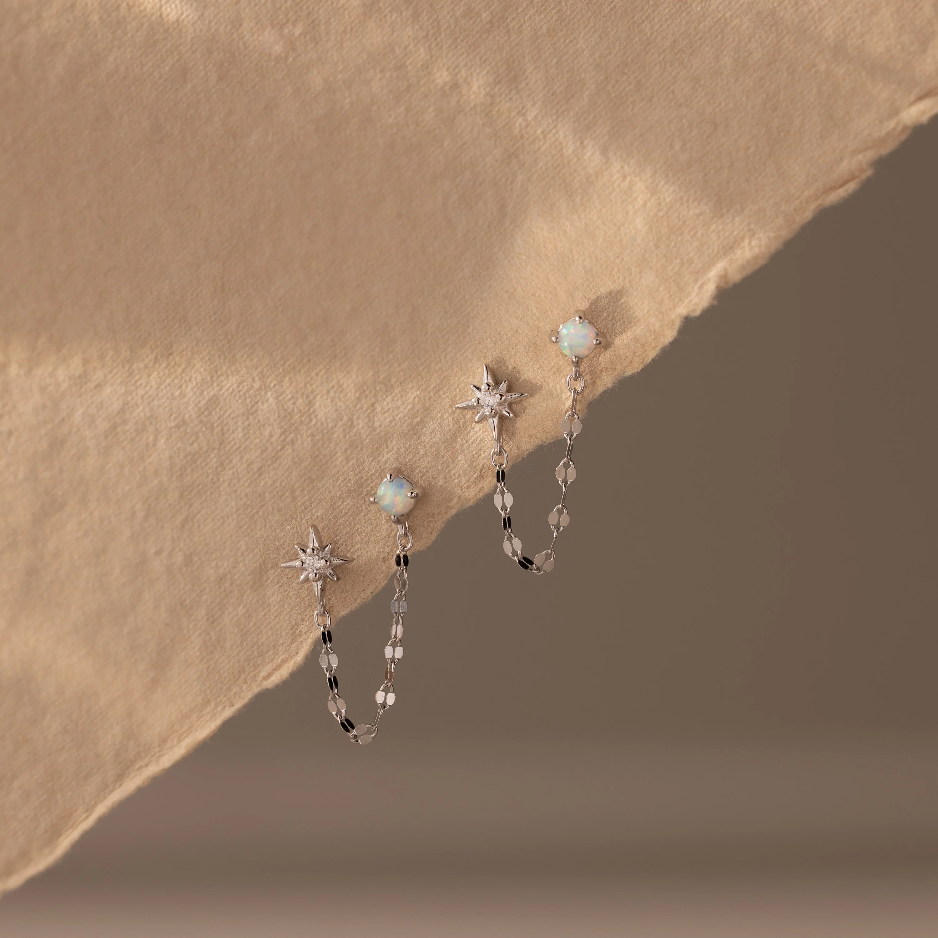 Opal & Star Duo Chain Studs - Image 2
