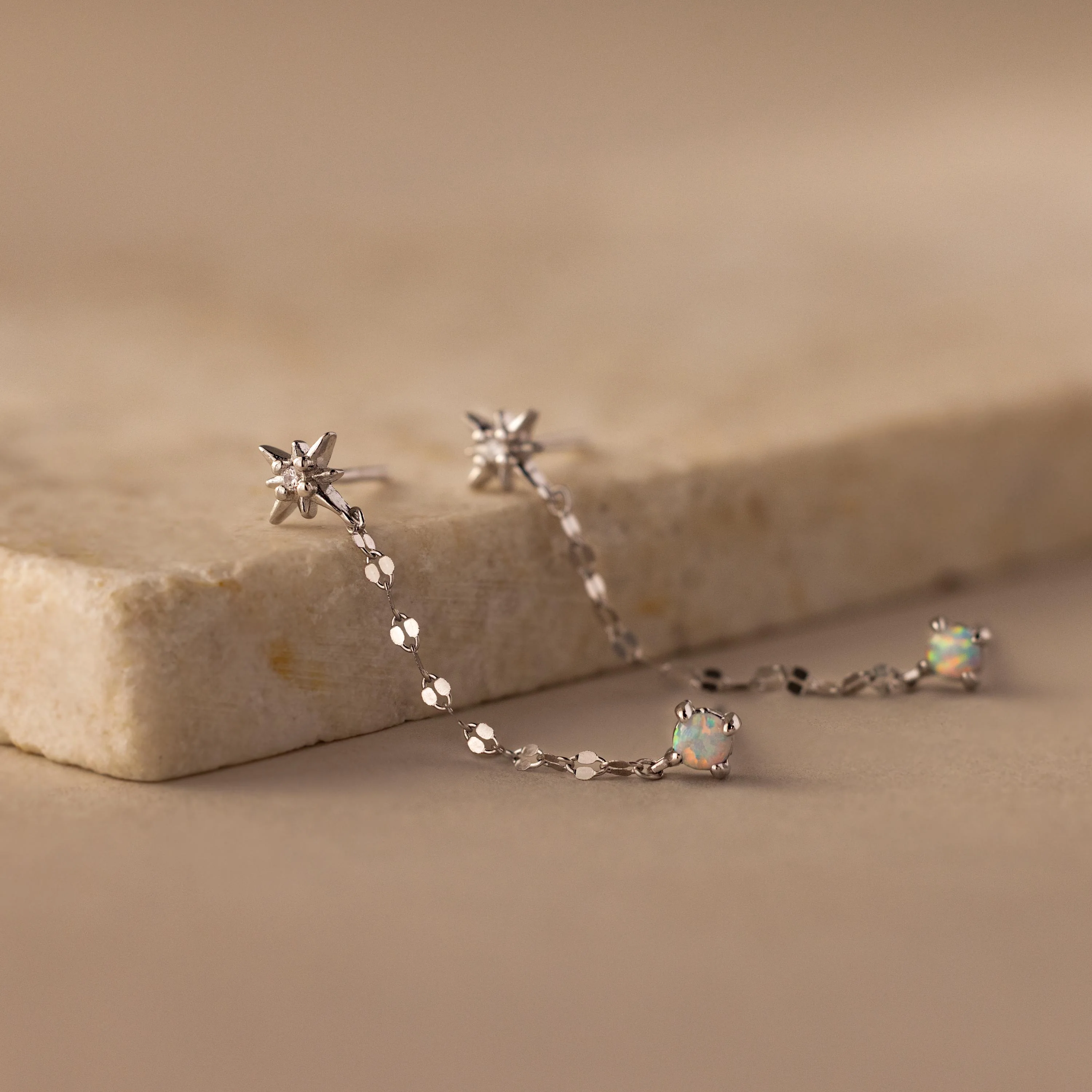 Opal & Star Duo Chain Studs in Silver - Image 3