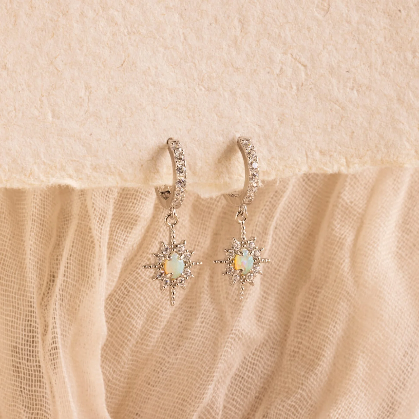 Opal Star Necklace & Earrings Set in Silver - Image 5