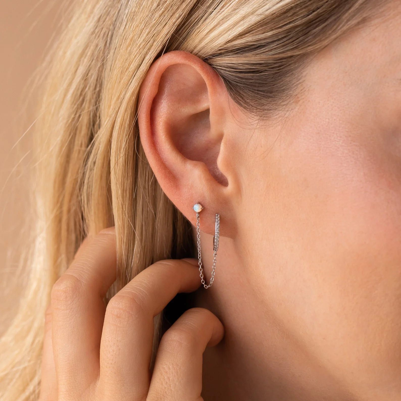 Opal Stud & Pave Hoop Earrings - Image 5