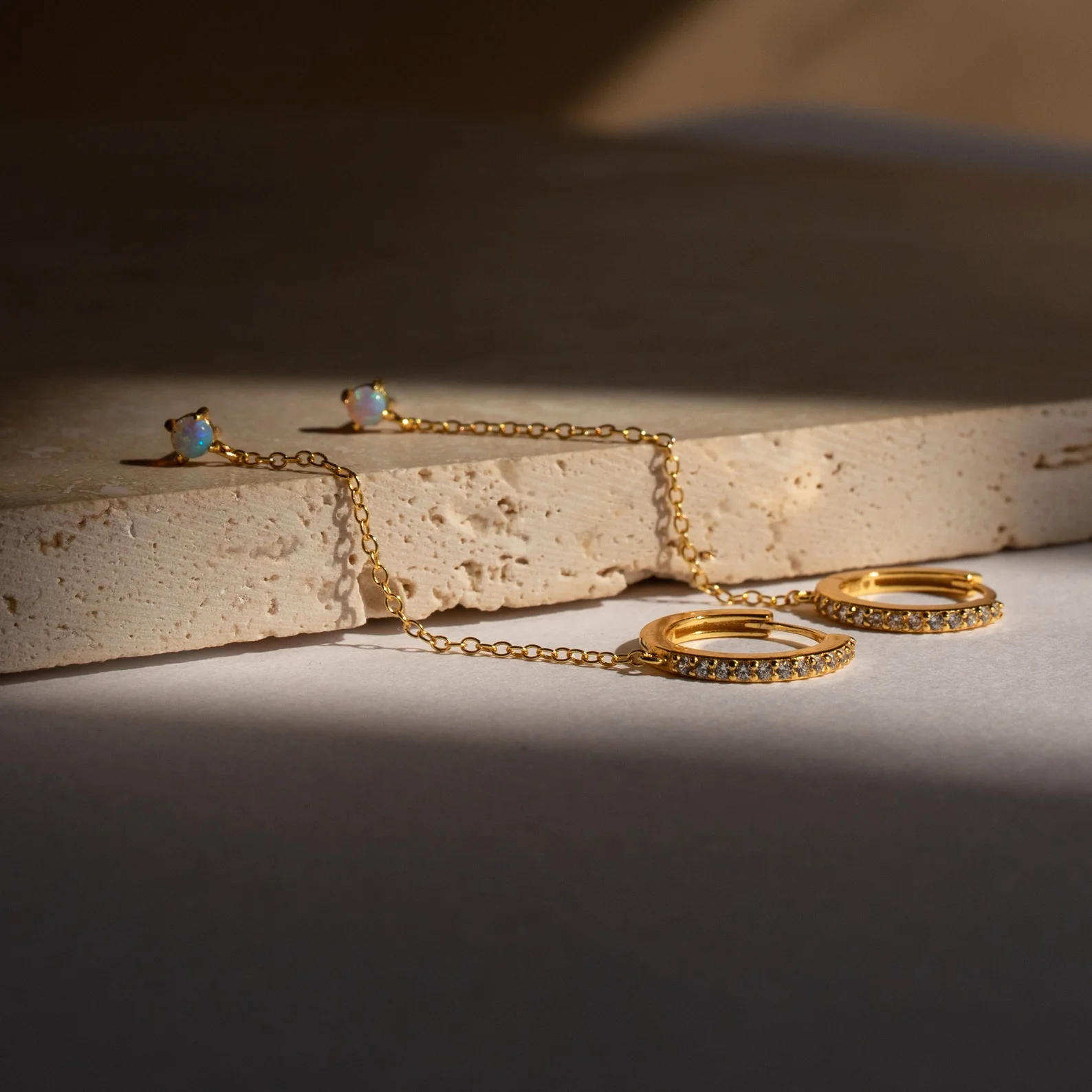 Opal Stud & Pave Hoop Earrings - Image 6