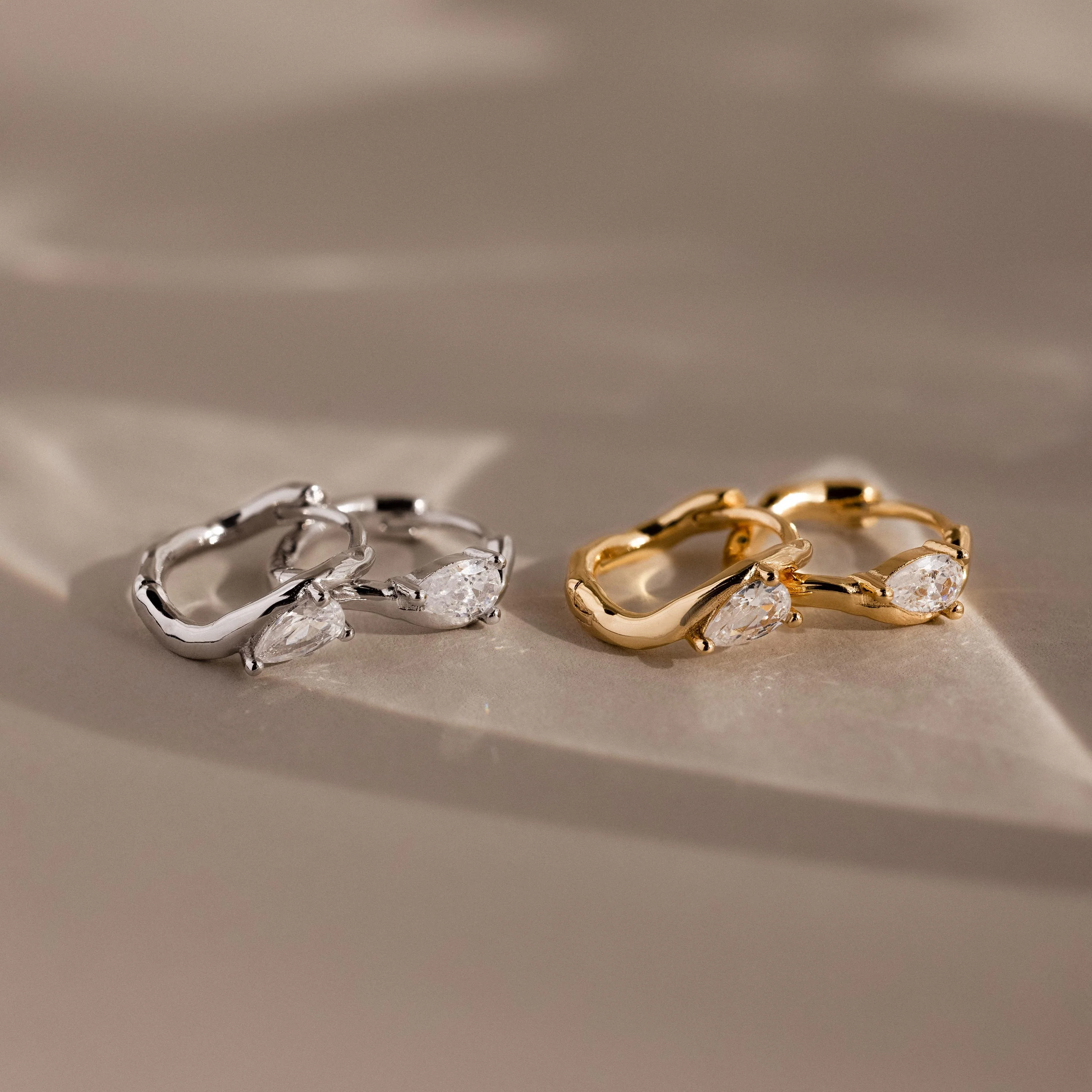Organic Diamond Teardrop Hoops in 18K Gold - Image 3