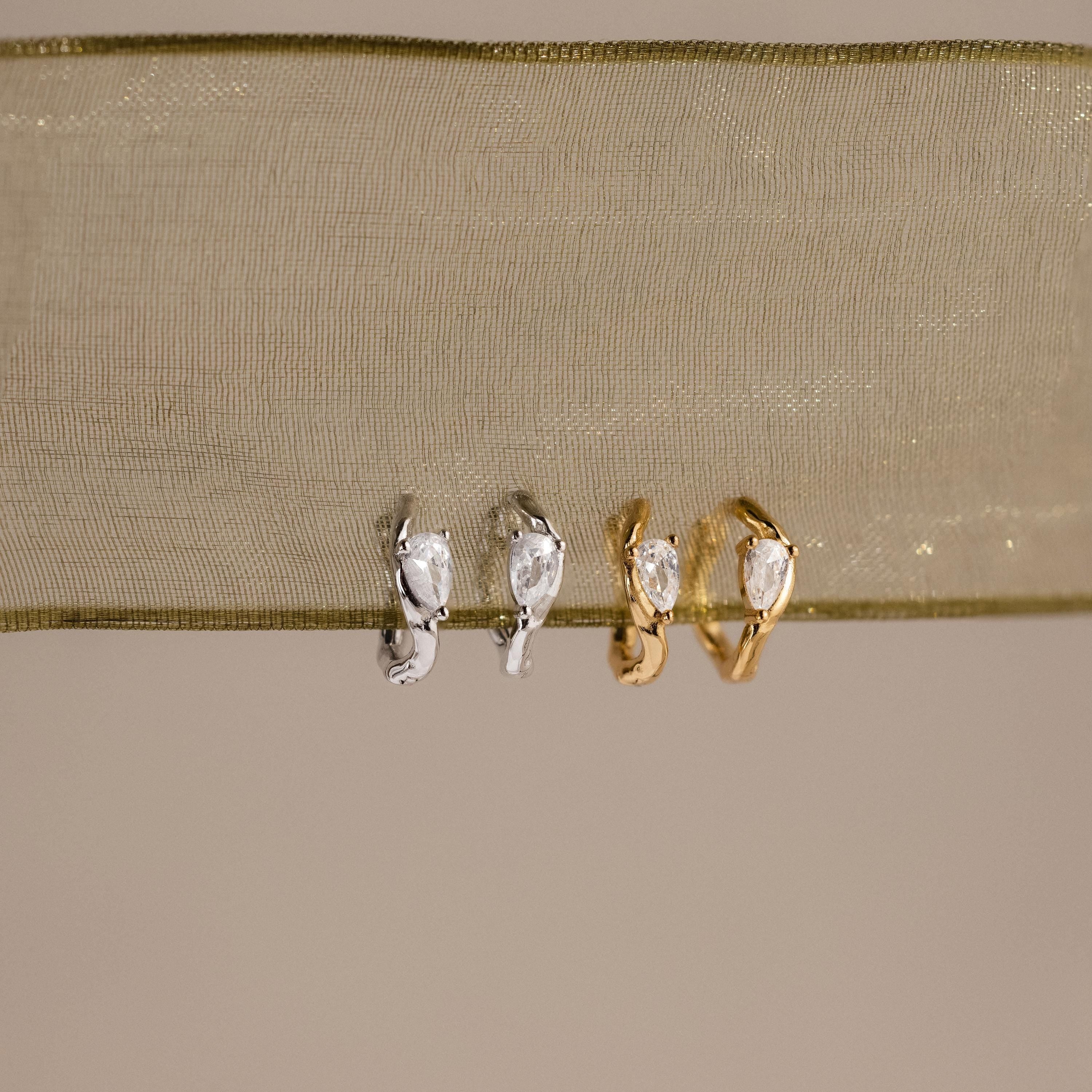 Organic Diamond Teardrop Hoops in 18K Gold - Image 5