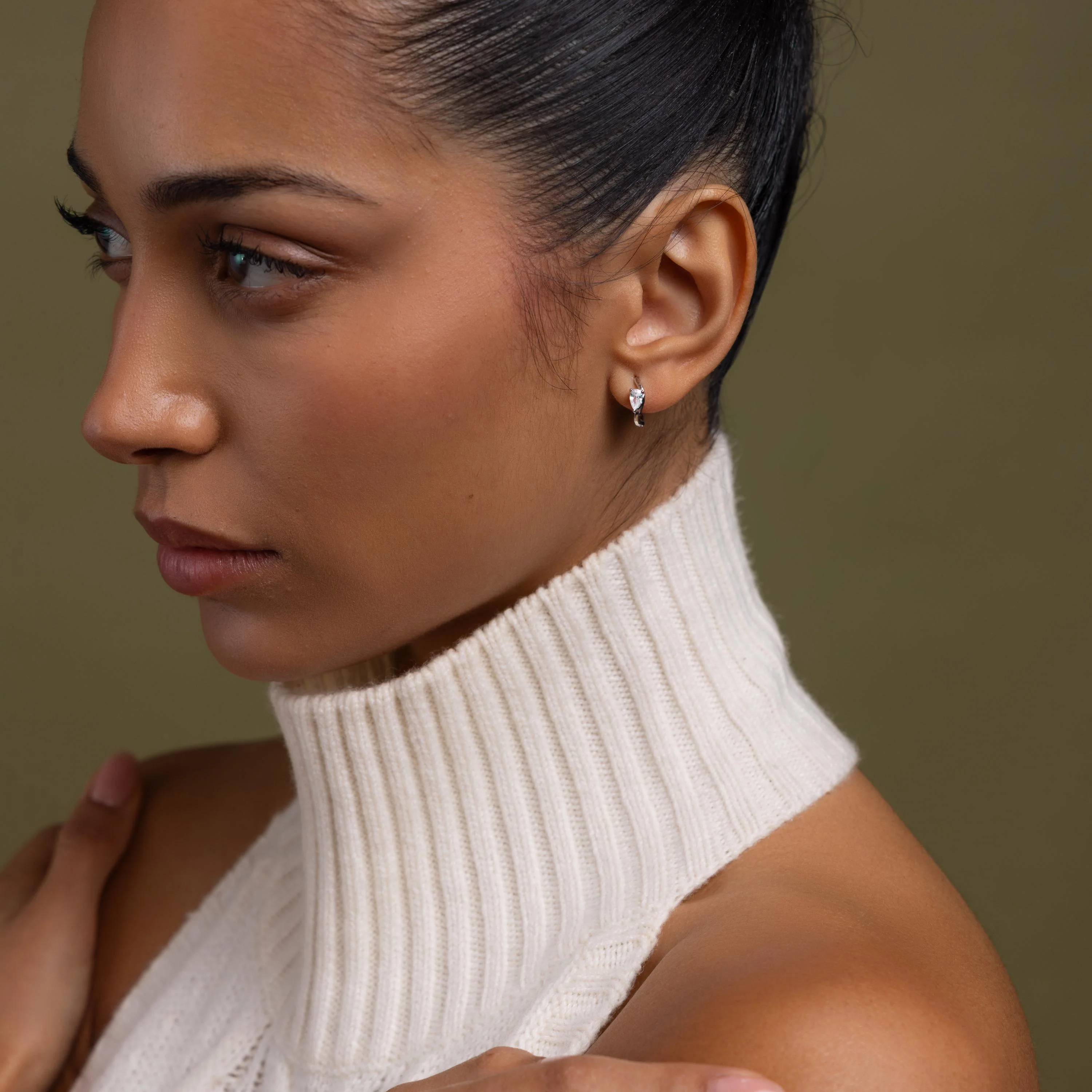 Organic Diamond Teardrop Hoops in Silver - Image 4