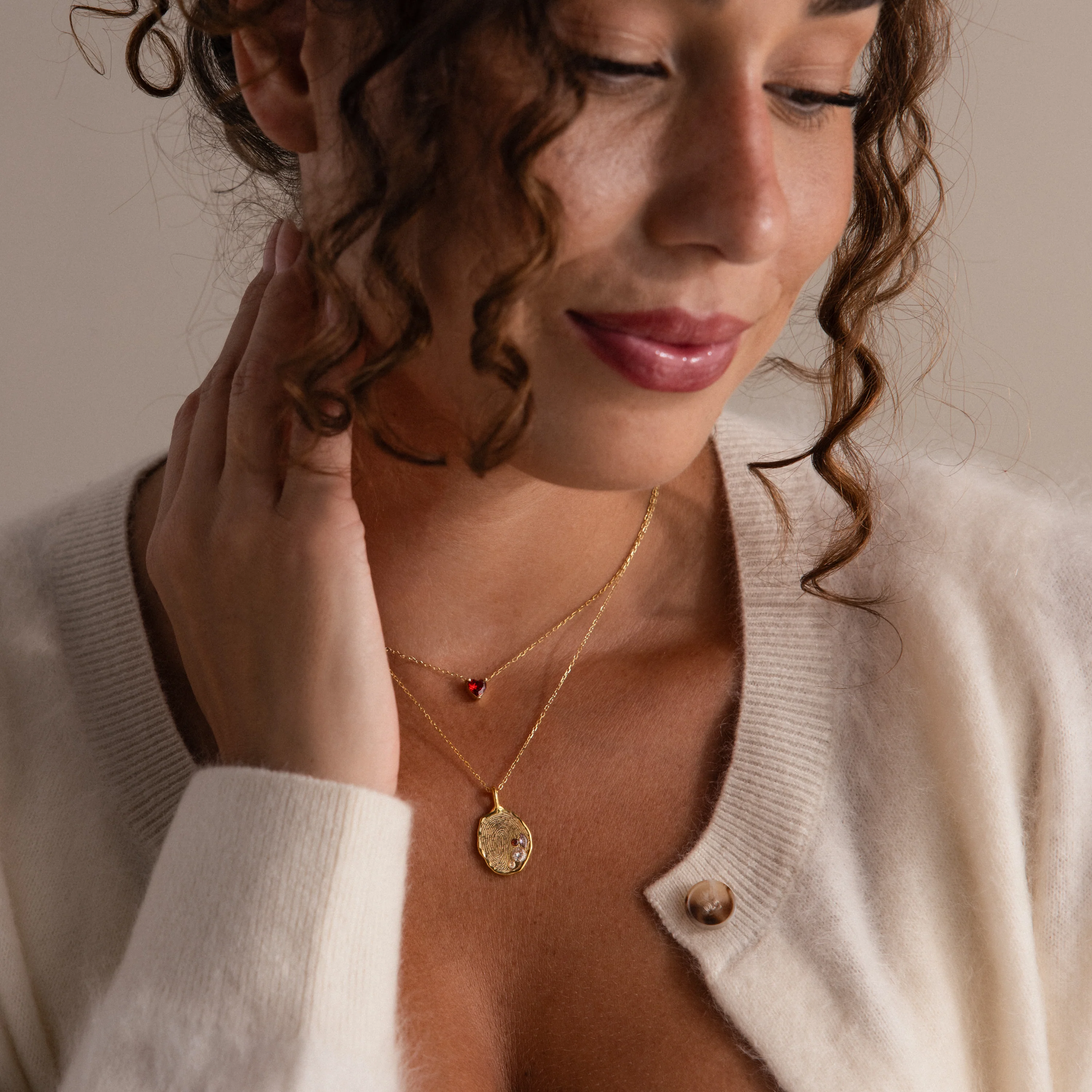Organic Fingerprint Multi Birthstone Necklace - Image 7