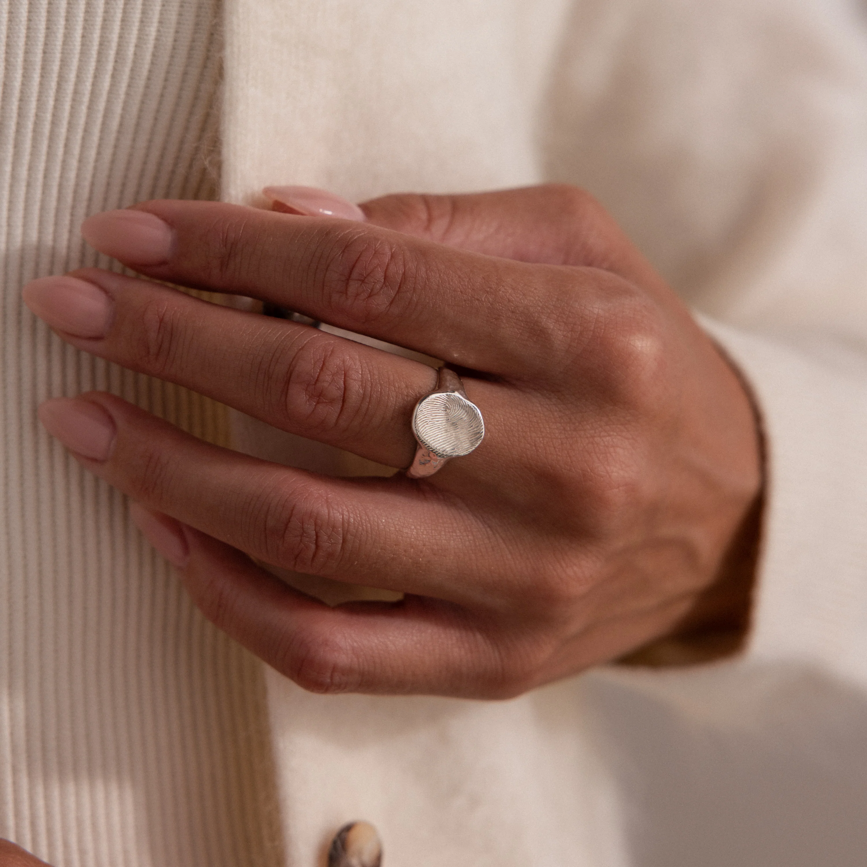 Organic Fingerprint Signet Ring in Silver - Image 2