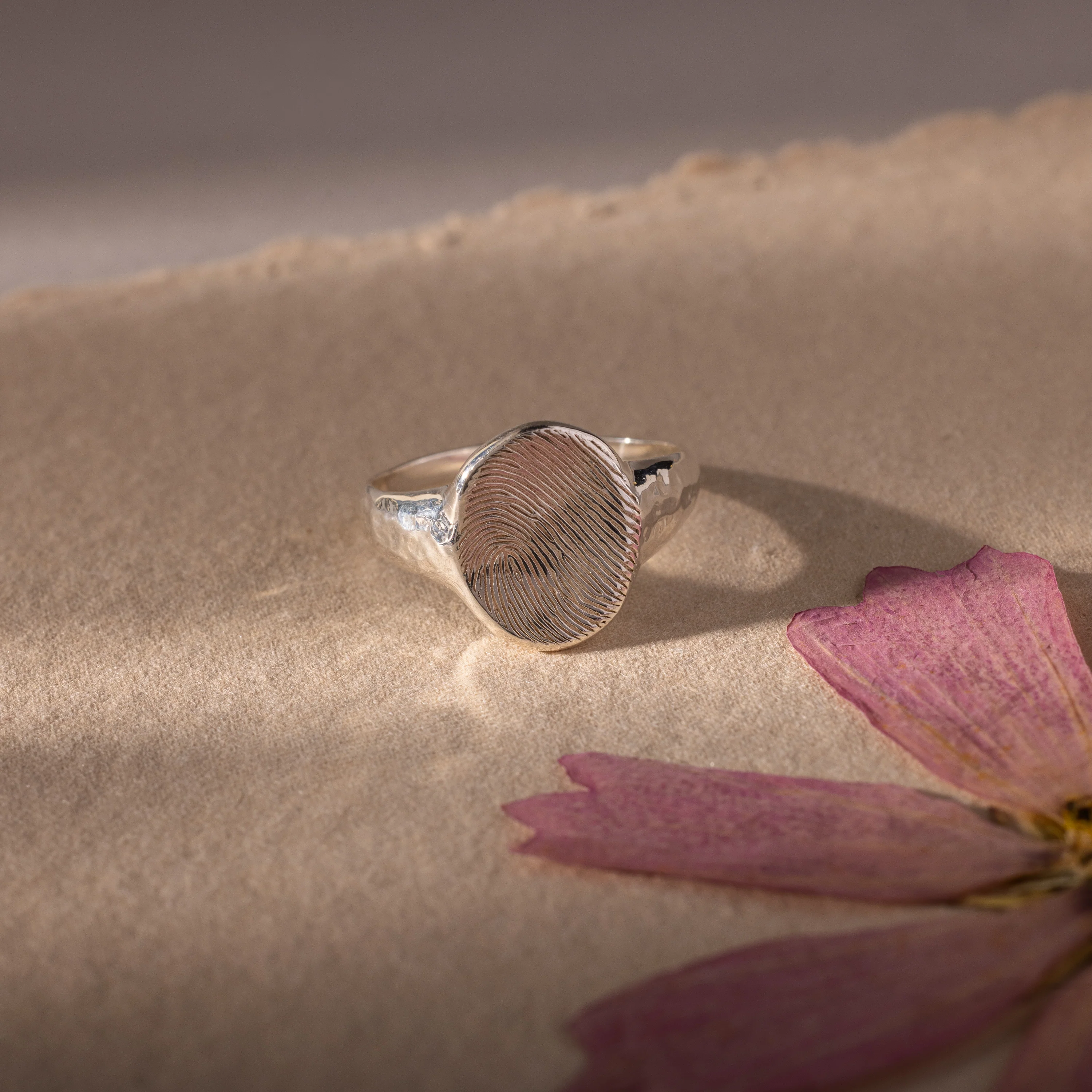 Organic Fingerprint Signet Ring in Silver - Image 3