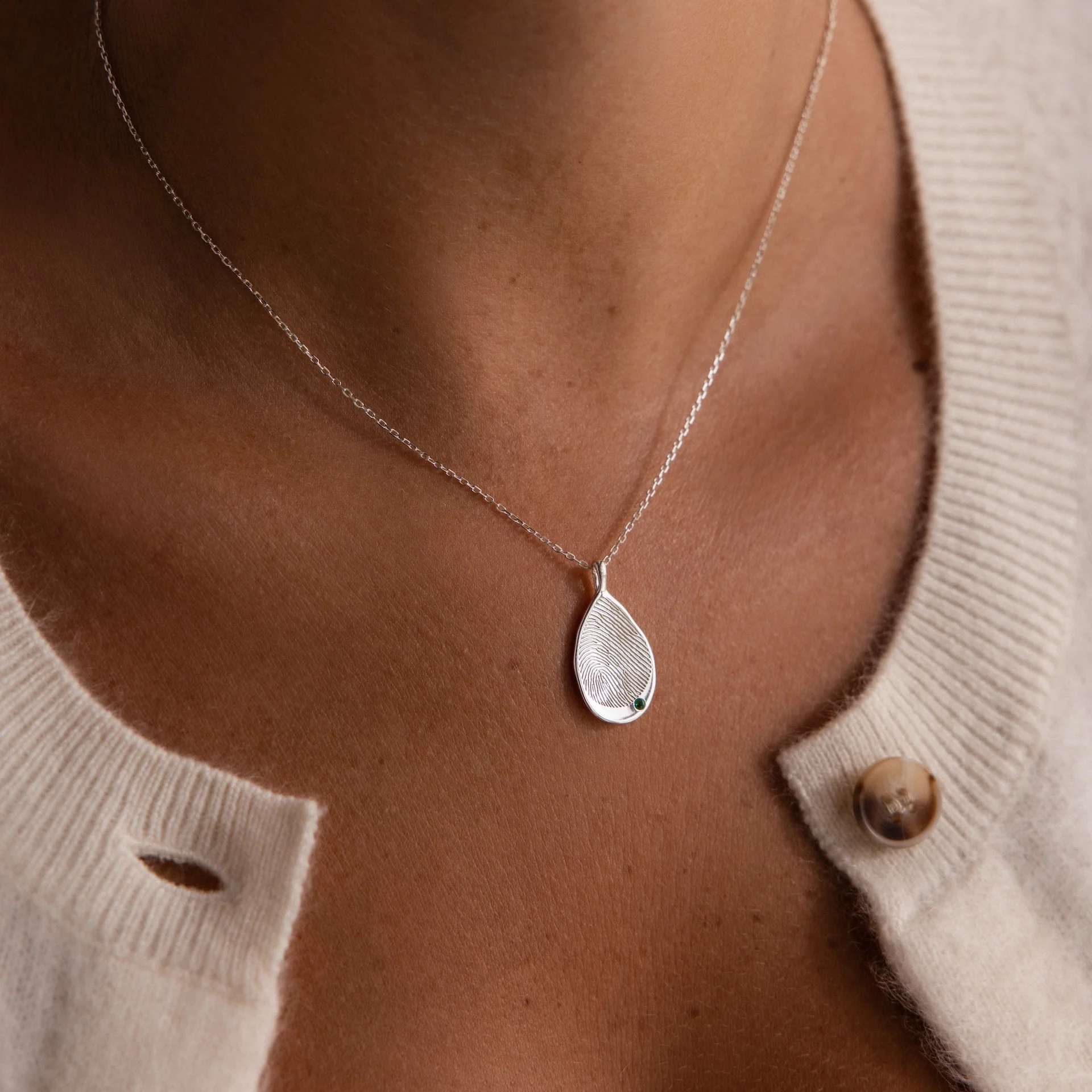 Organic Fingerprint Teardrop Necklace - Image 5
