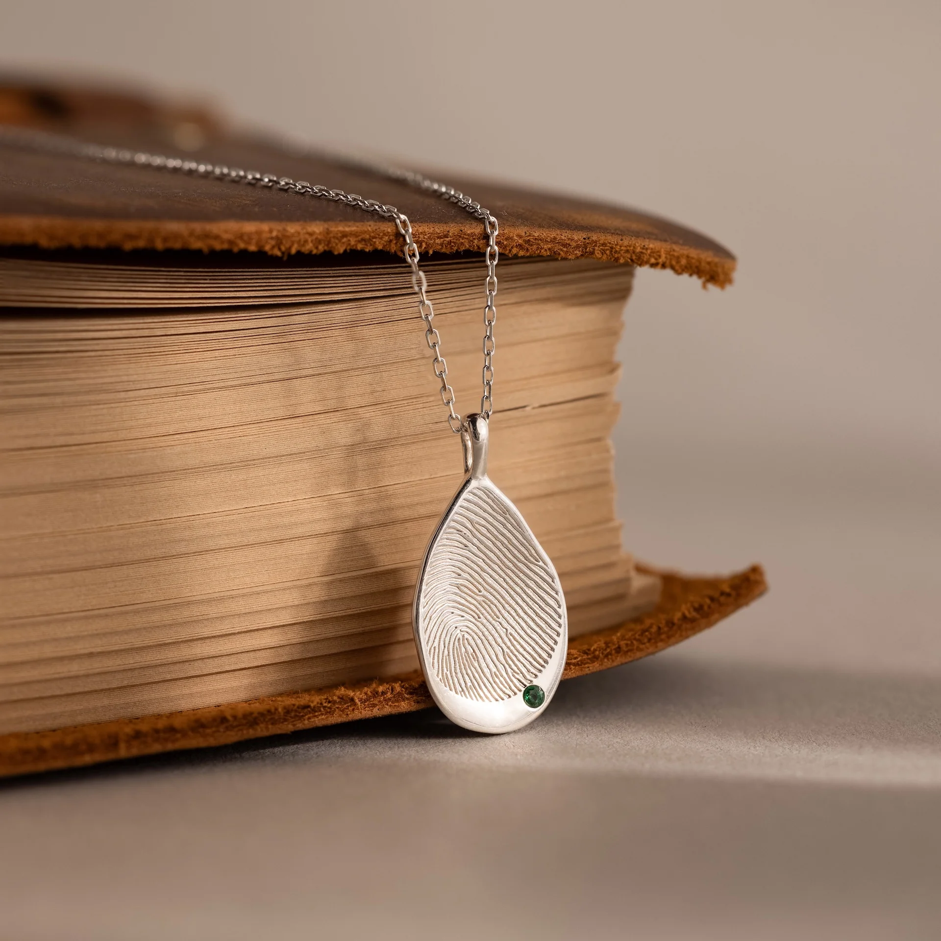 Organic Fingerprint Teardrop Necklace in Silver - Image 3