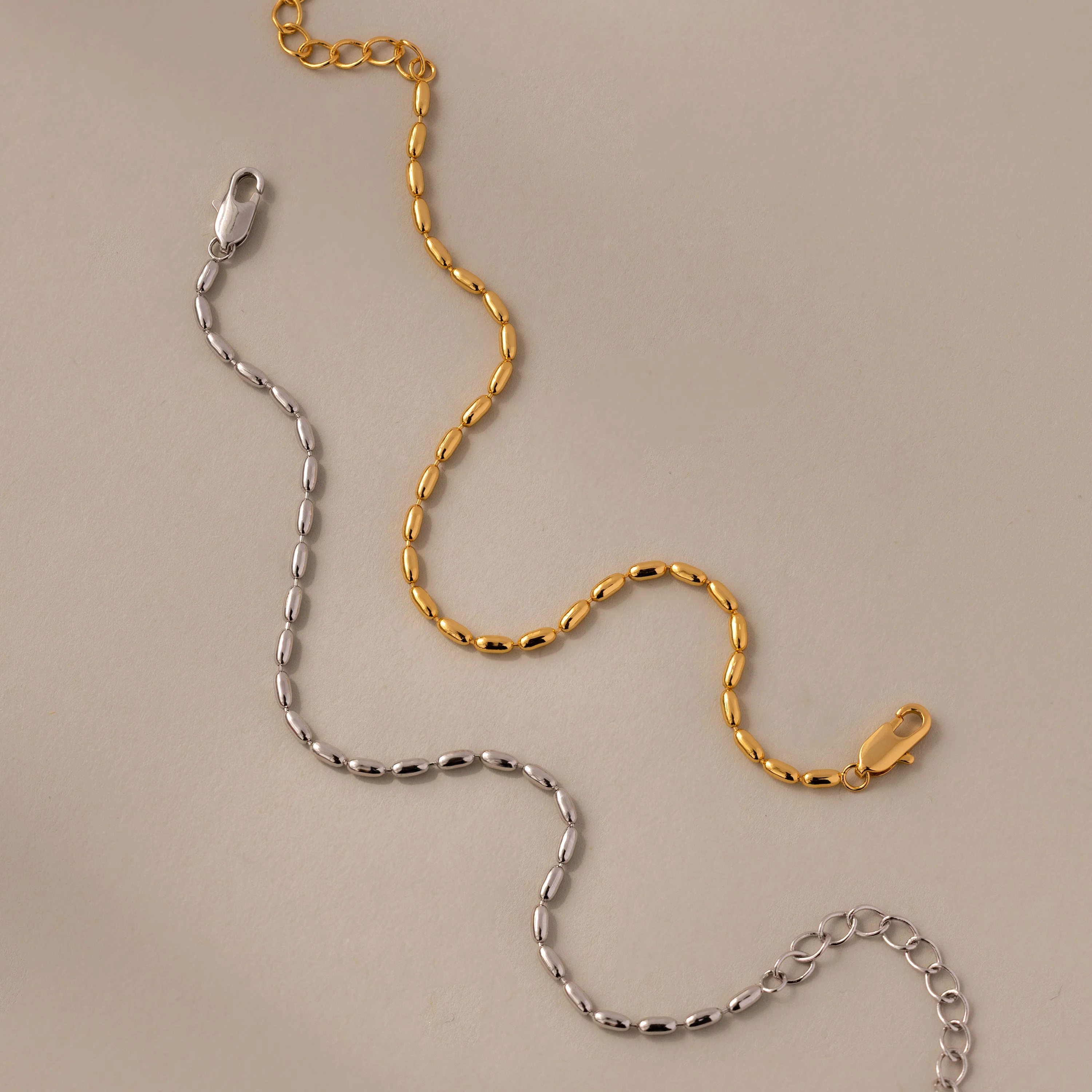 Oval Beaded Bracelet in Silver - Image 3