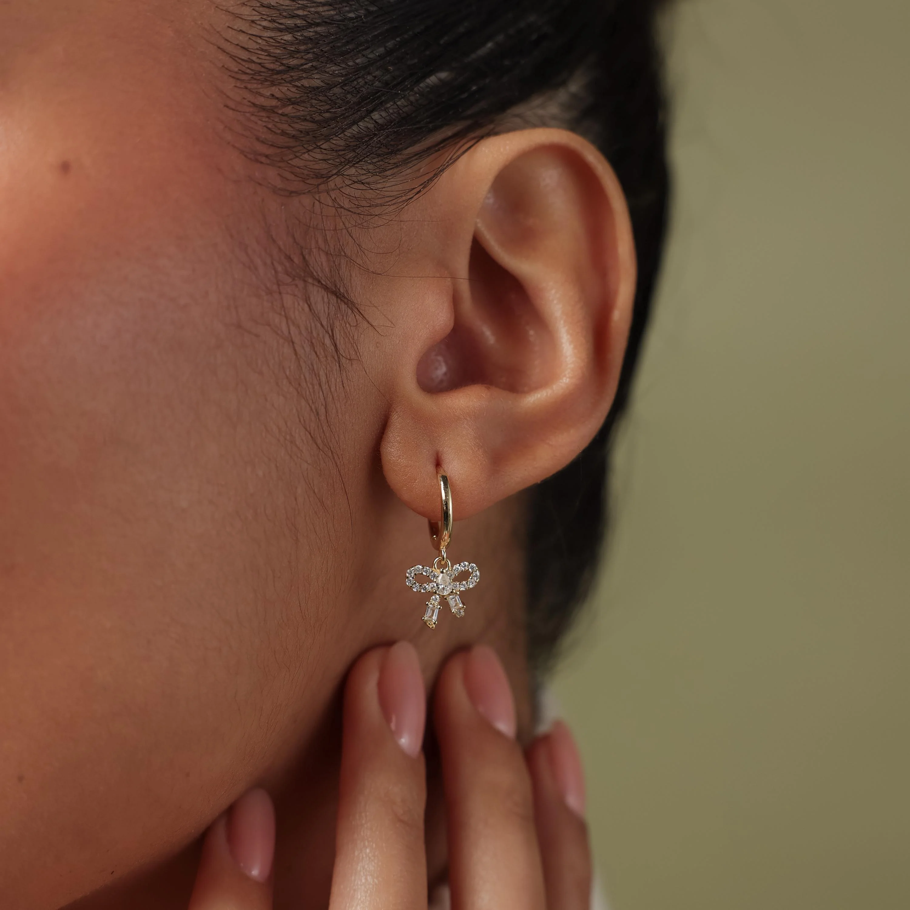 Pave Bow Charm Hoops - Image 3