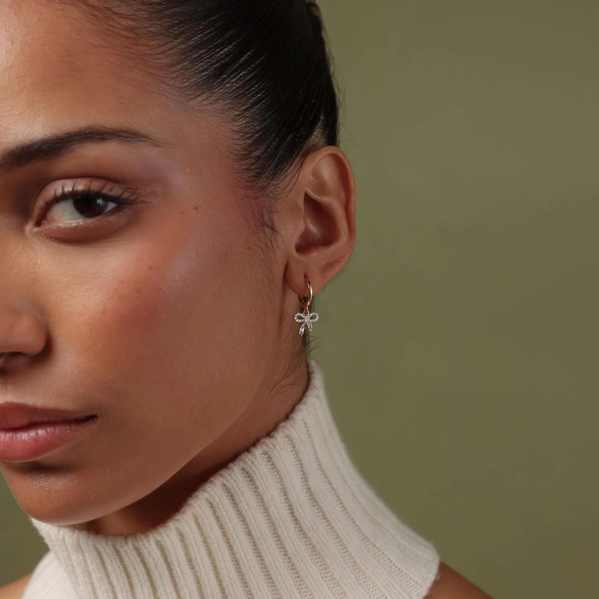 Pave Bow Charm Hoops - Image 9