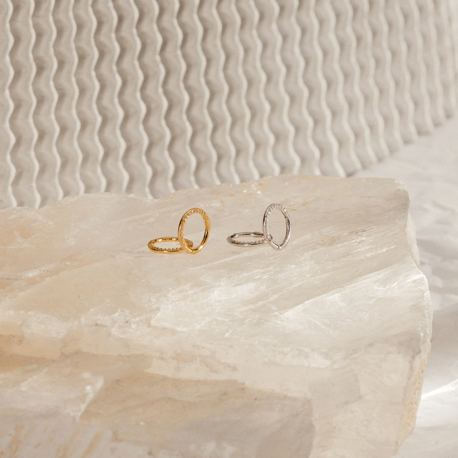 Pave Cartilage Mini Huggies in Silver - Image 2