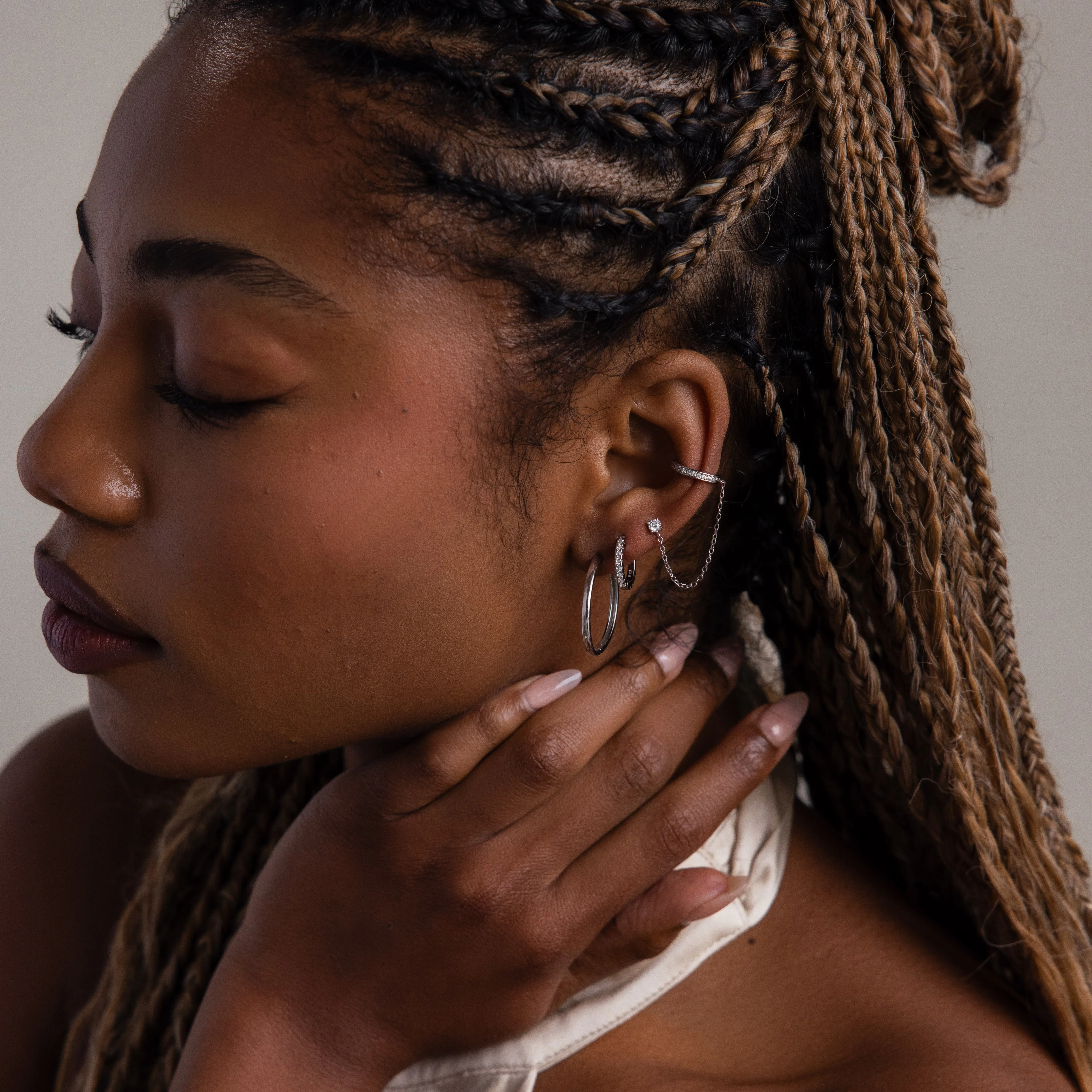 Pave Chain Ear Cuffs in Silver - Image 7