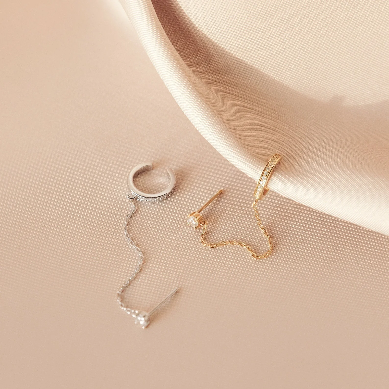 Pave Chain Ear Cuffs in Silver - Image 8