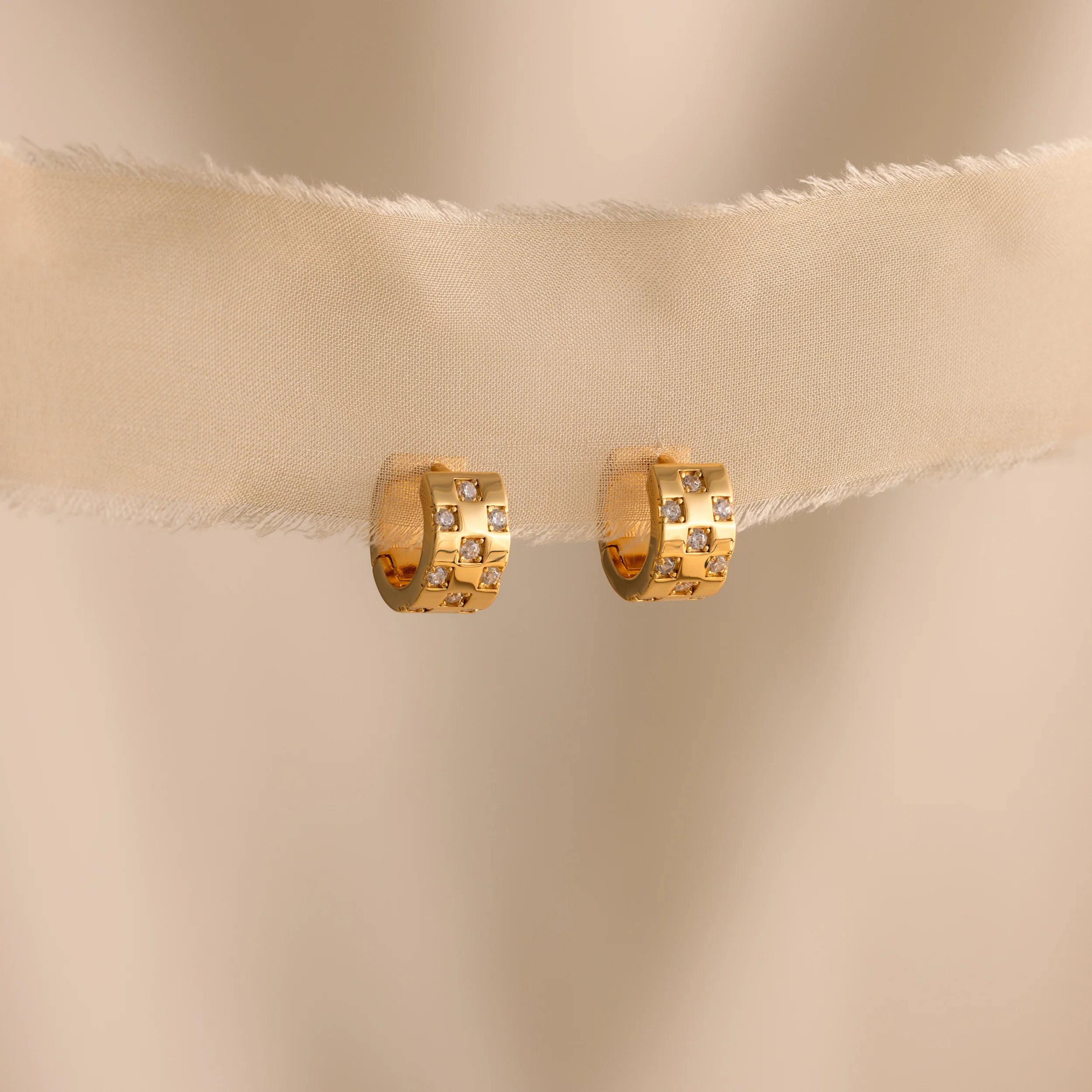 Pave Checkered Huggies - Image 3